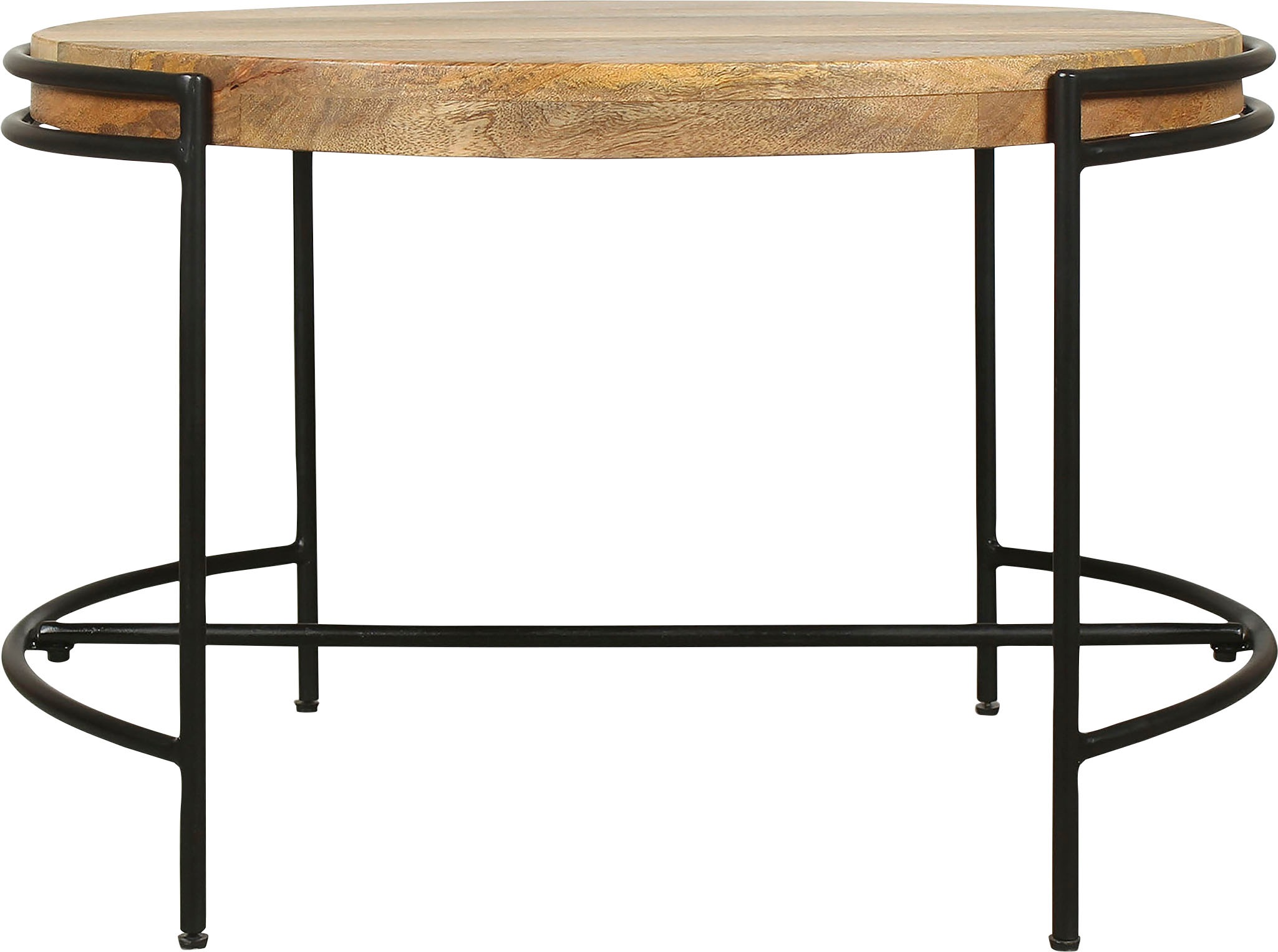 byLIVING Couchtisch »Hanna«, massive Mango Tischplatte 35mm und schwarzen Metallbeinen, rund 60cm