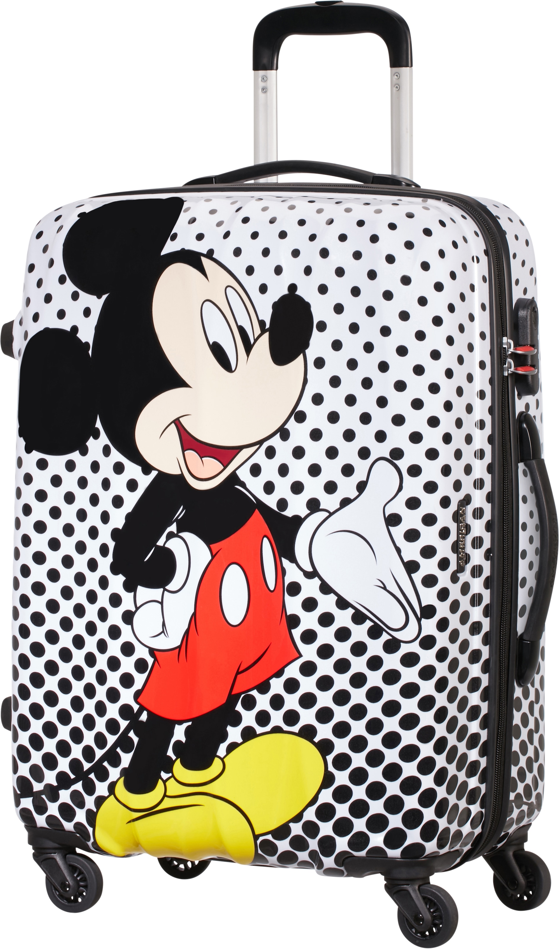 American Tourister® Hartschalen-Trolley »Disney Legends, Mickey Mouse Polka Dot, 65 cm«, 4 Rollen, Kinderreisekoffer Reisekoffer Aufgabegepäck TSA-Zahlenschloss