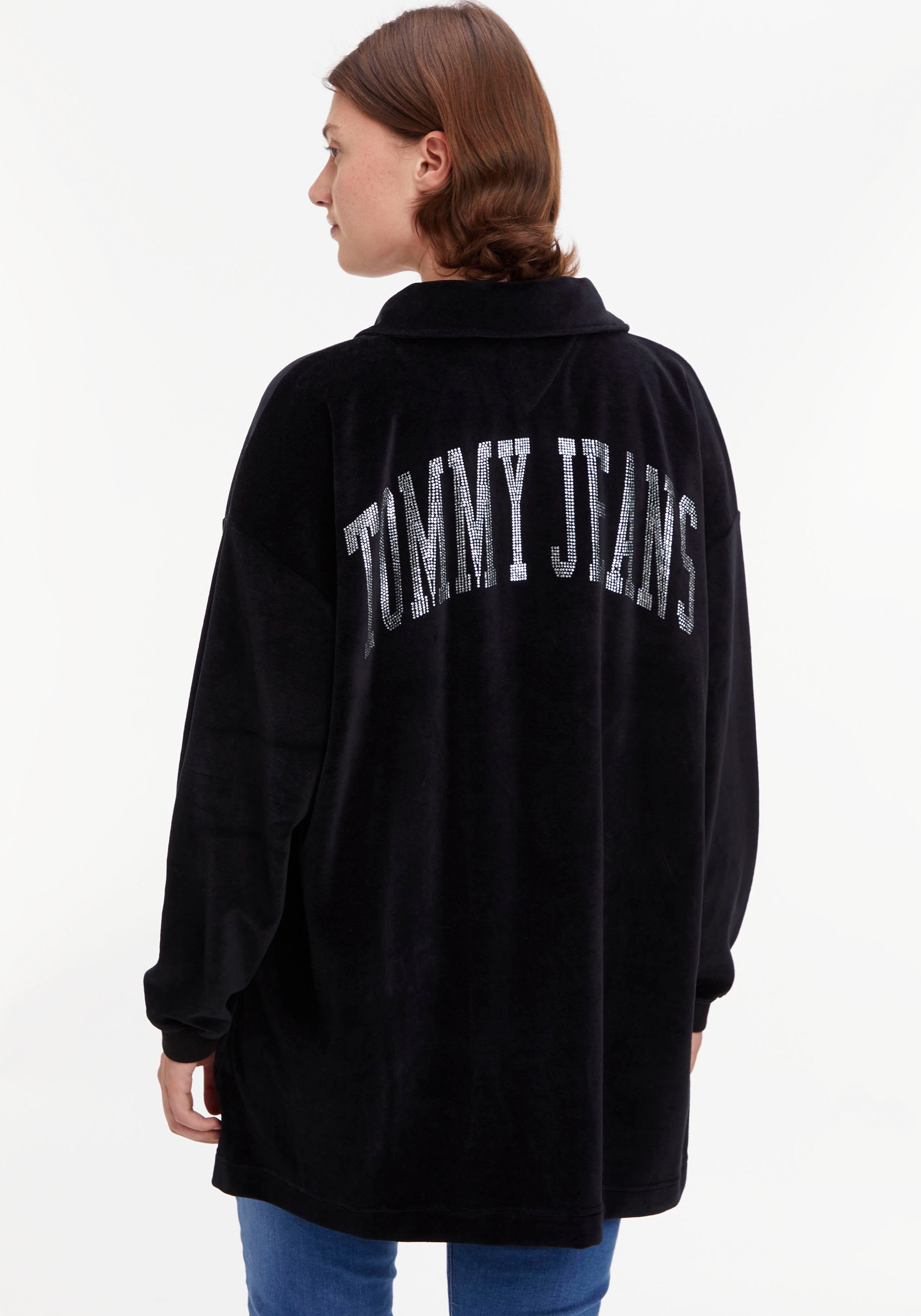 Tommy Jeans Curve Sweatshirt »TJW 1/4ZIP«, (1 Logo-Zipper tlg.), online CRV VELOUR mit Jeans Jelmoli-Versand Tommy | bestellen RHINESTONE