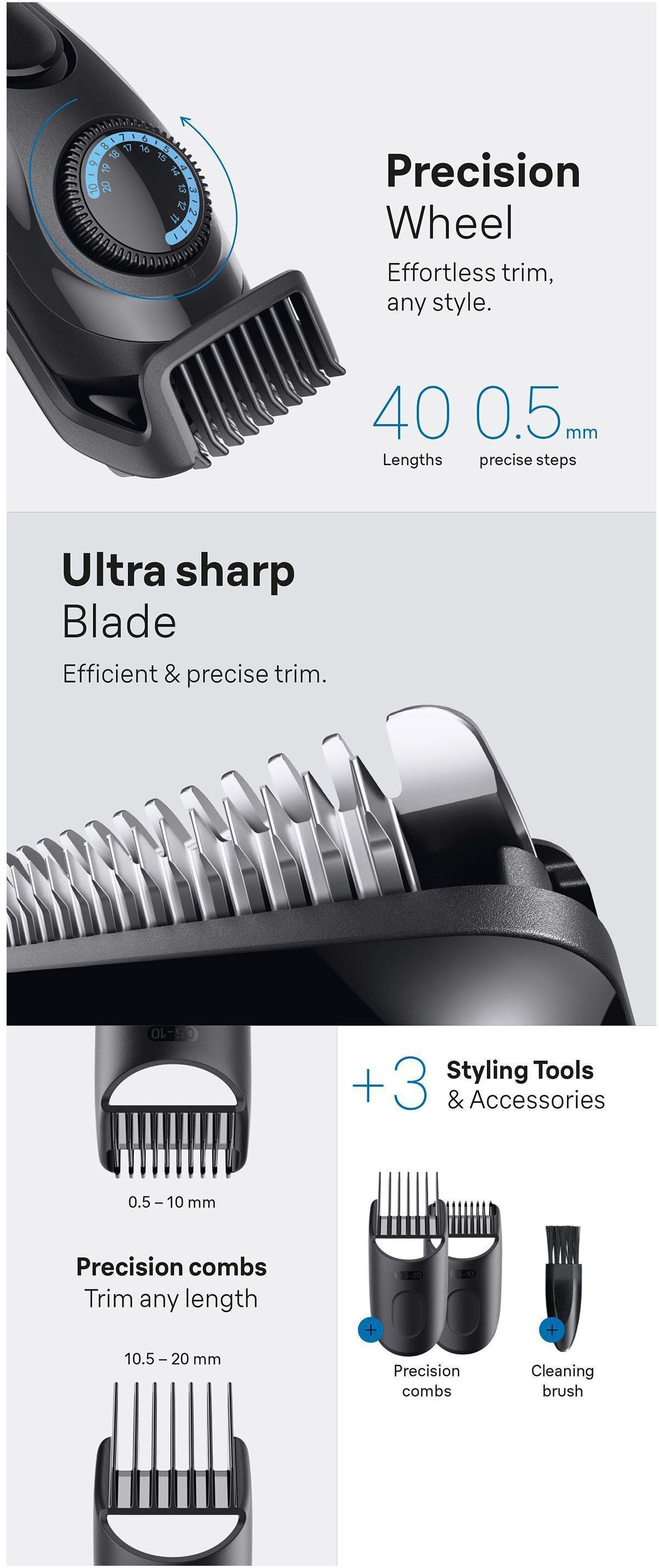 Braun Haarschneider »Barttrimmer Series 3 BT3520«, ultrascharfe Klinge, 50 Min Akkulaufzeit, 40 Längeneinstellungen