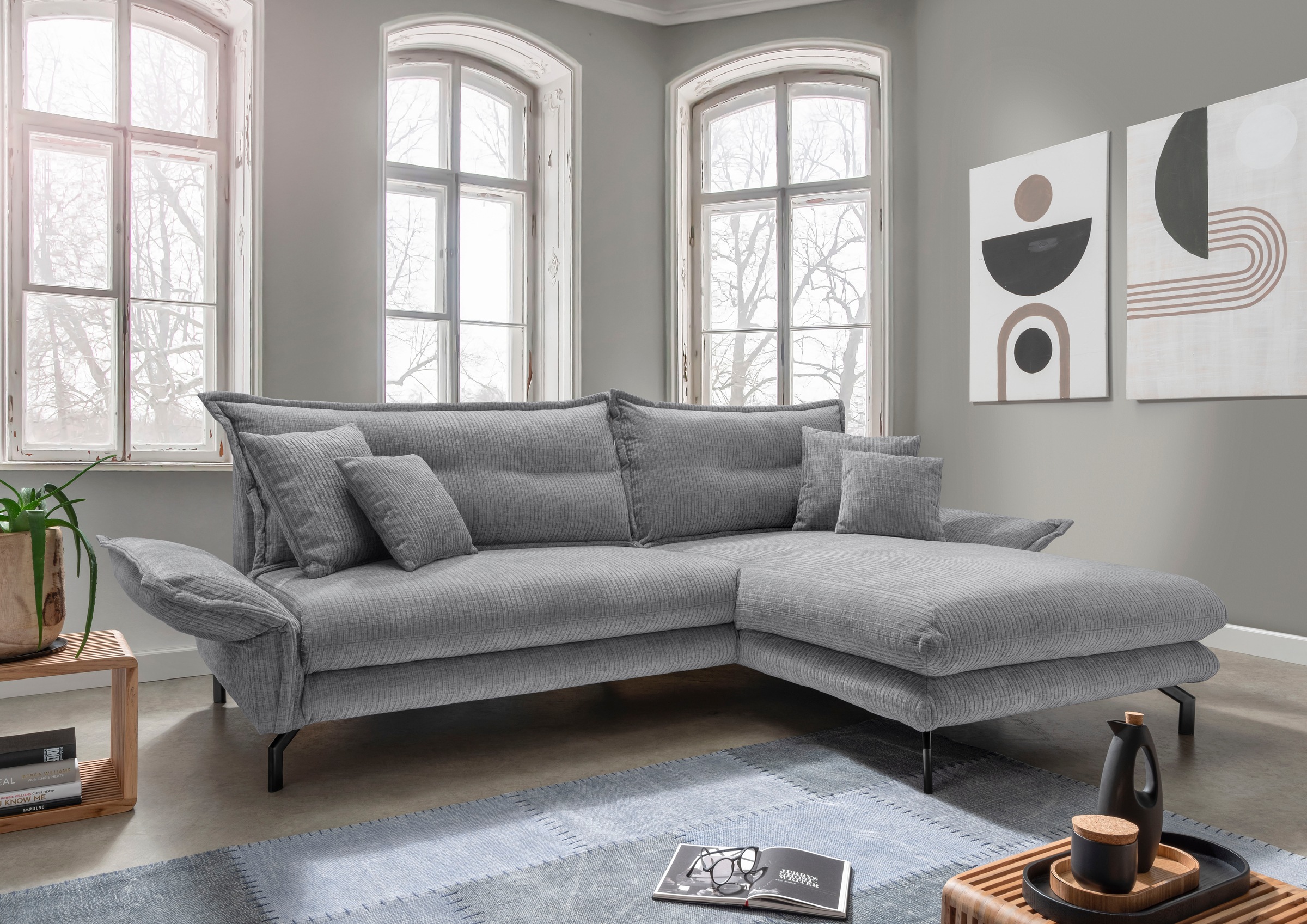 Home affaire Ecksofa "Lava verst. Armlehnen, Breite 255cm, aktuelles Design: Kissen Optik" Armlehnen verstellbar