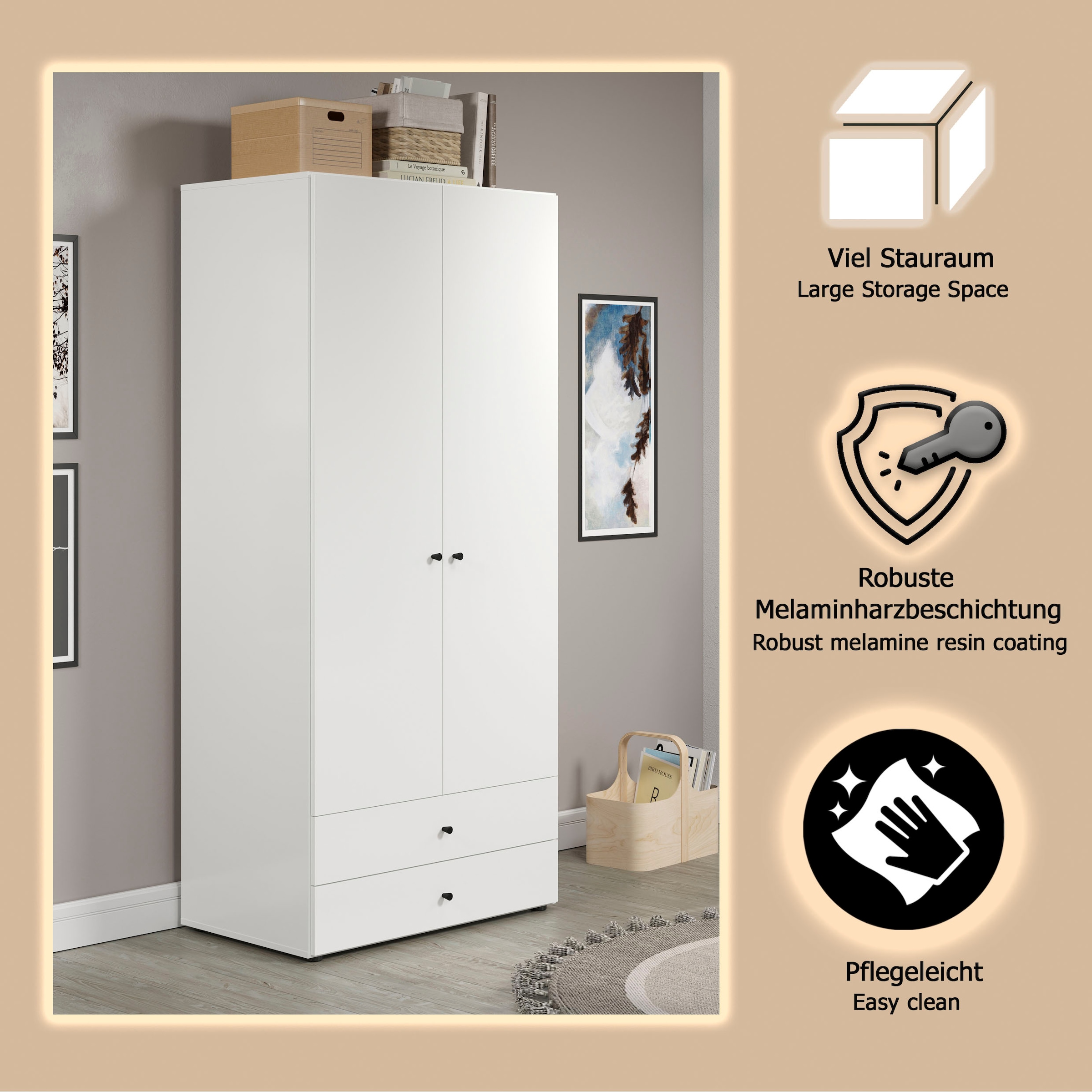 INOSIGN Kleiderschrank »Jersey Schlafzimmerschrank Garderobe Bestseller Schrank«, (1 St., Drehtürenschrank mit modernen Griffen Otto´s Choice), Drehtürenschrank mit 2 Schubladen - (B/T/H) 81/51/176 cm