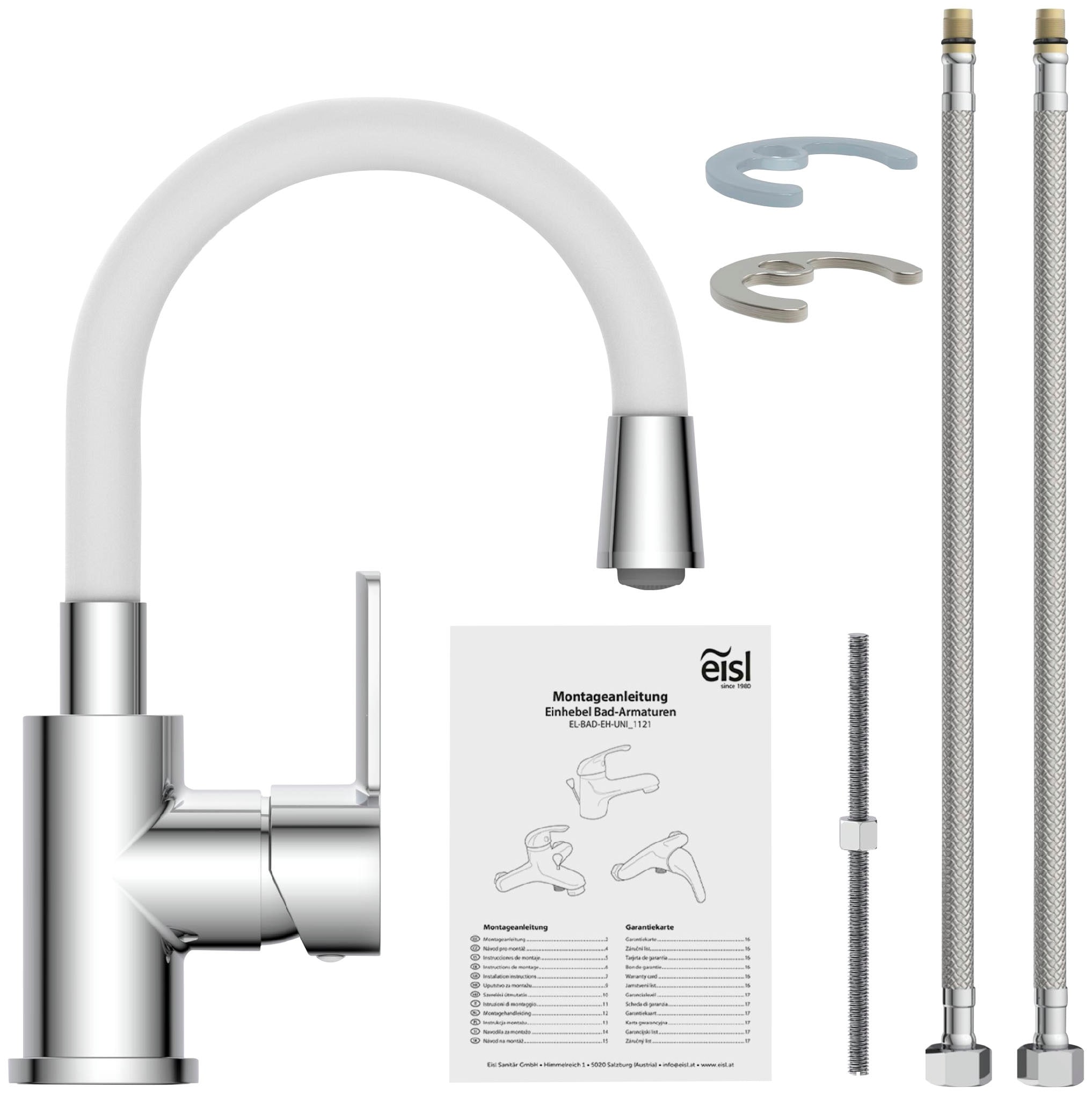 Eisl Waschtischarmatur »Flexo«, energiesparender Wasserhahn, Mischbatterie Waschbecken, in Weiss/Chrom