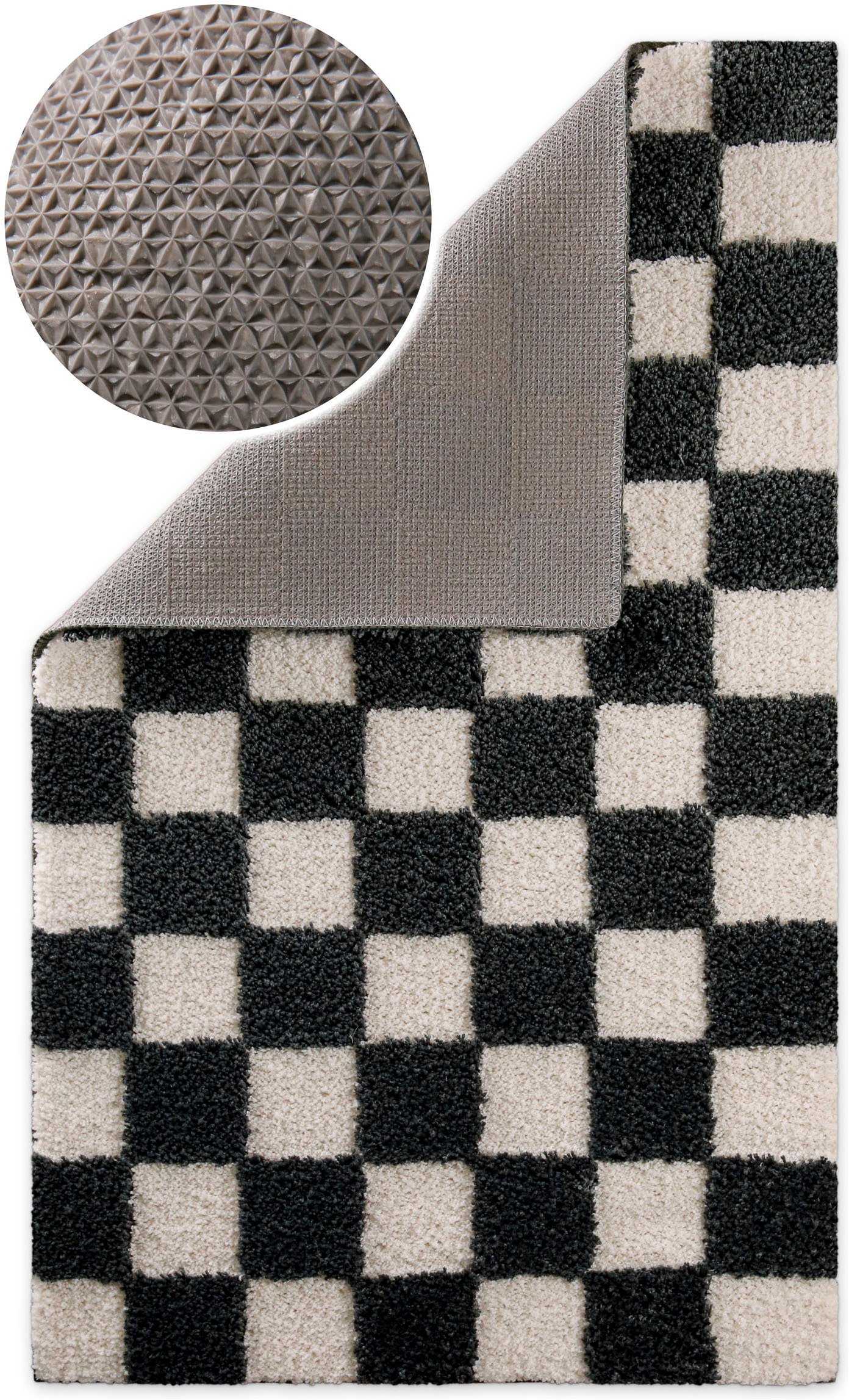 Wecon home Badematte "Bobbi" Höhe 25 mm rutschhemmend beschichtet schnell trocknend Badteppich, Schachbrett-Design, weich, rutschhemmend, waschbar