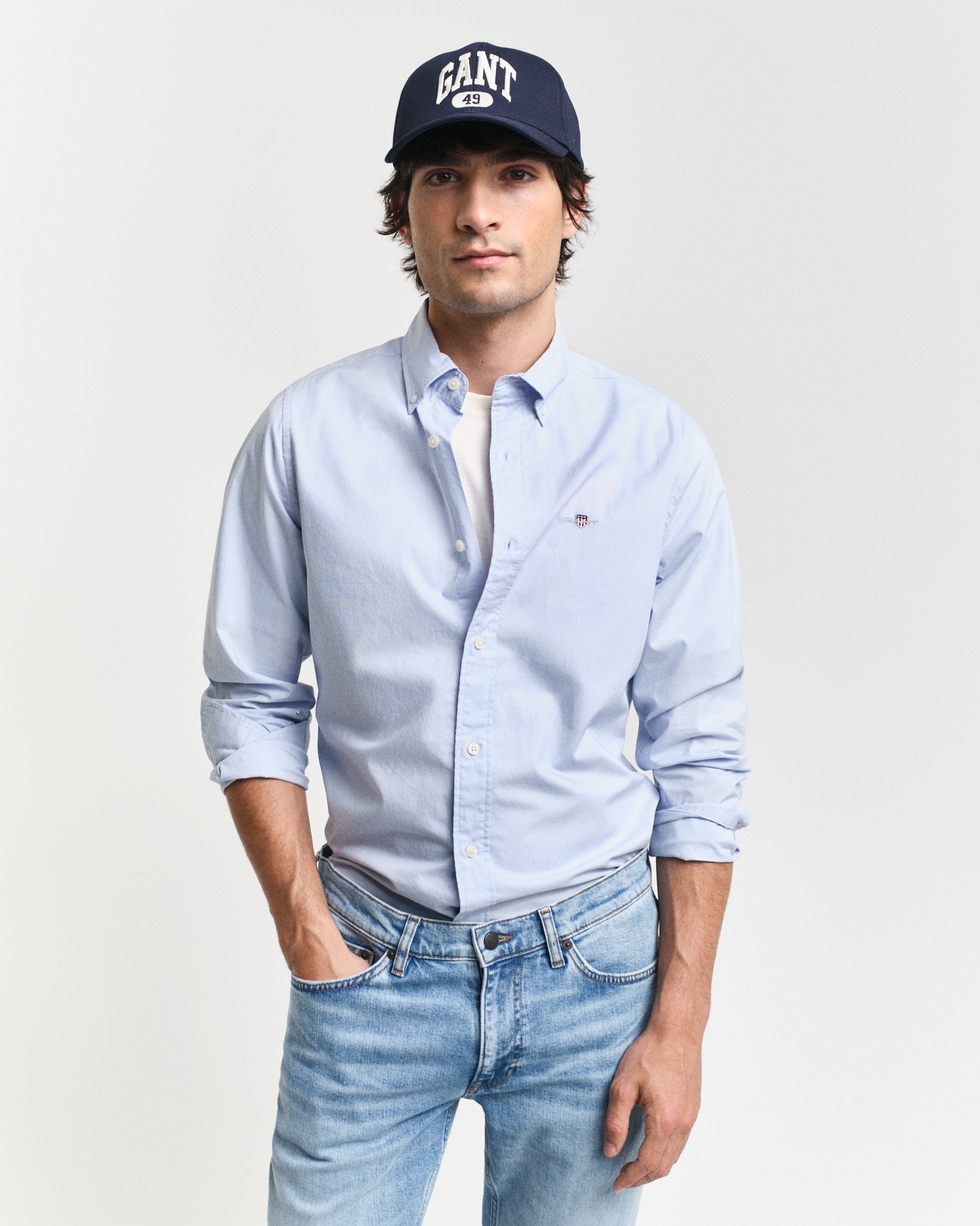 Gant Langarmhemd »Slim Fit Popeline Hemd leichte Baumwolle strapazierfähig pflegeleicht«, mit klassischer Logostickerei auf der Brust