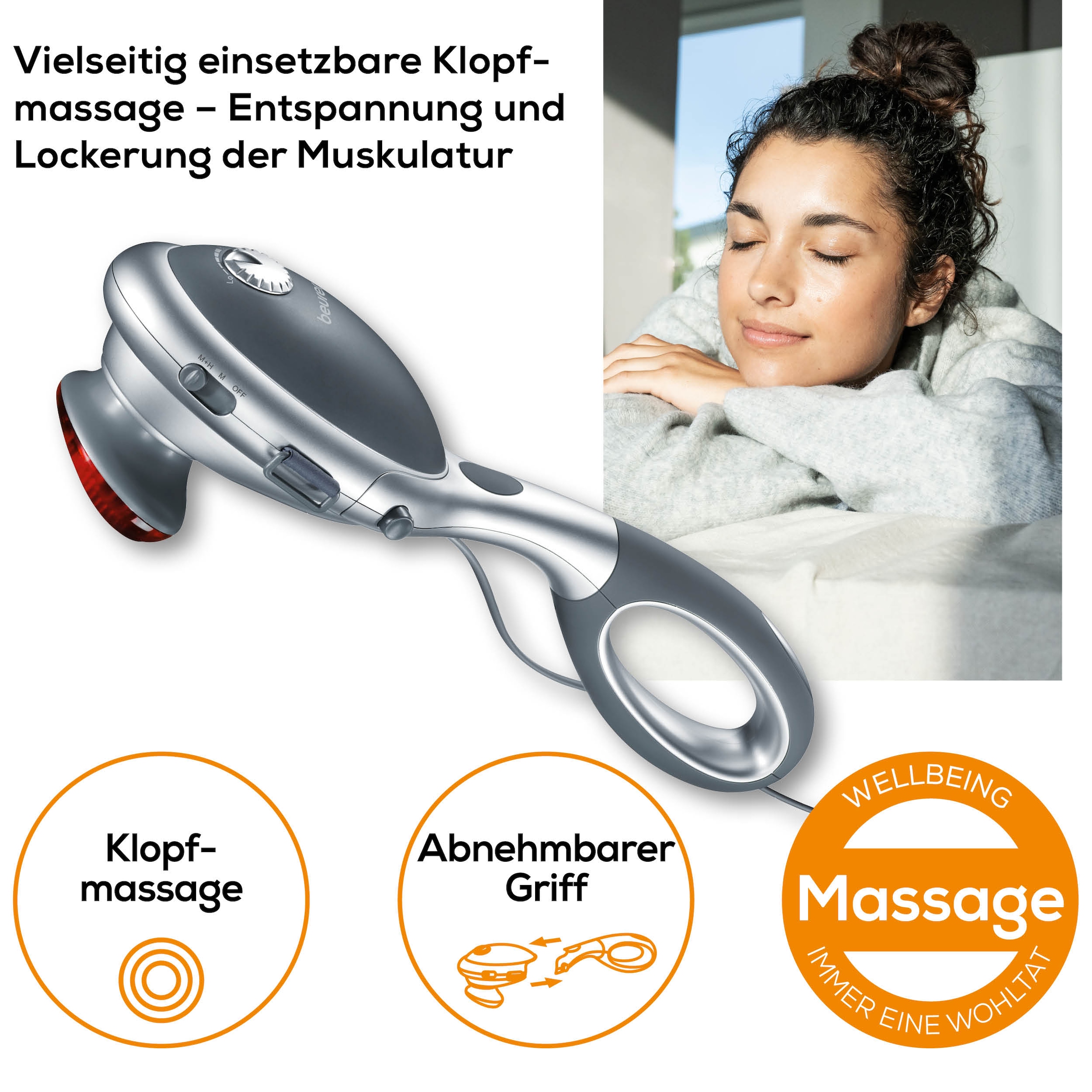 BEURER Massagegerät »MG 70 für eine tiefenwirksame Klopfmassage mit Infrarotwärme«, Vielseitig anwendbar mit oder ohne Handgriff, 2 Massageaufsätze