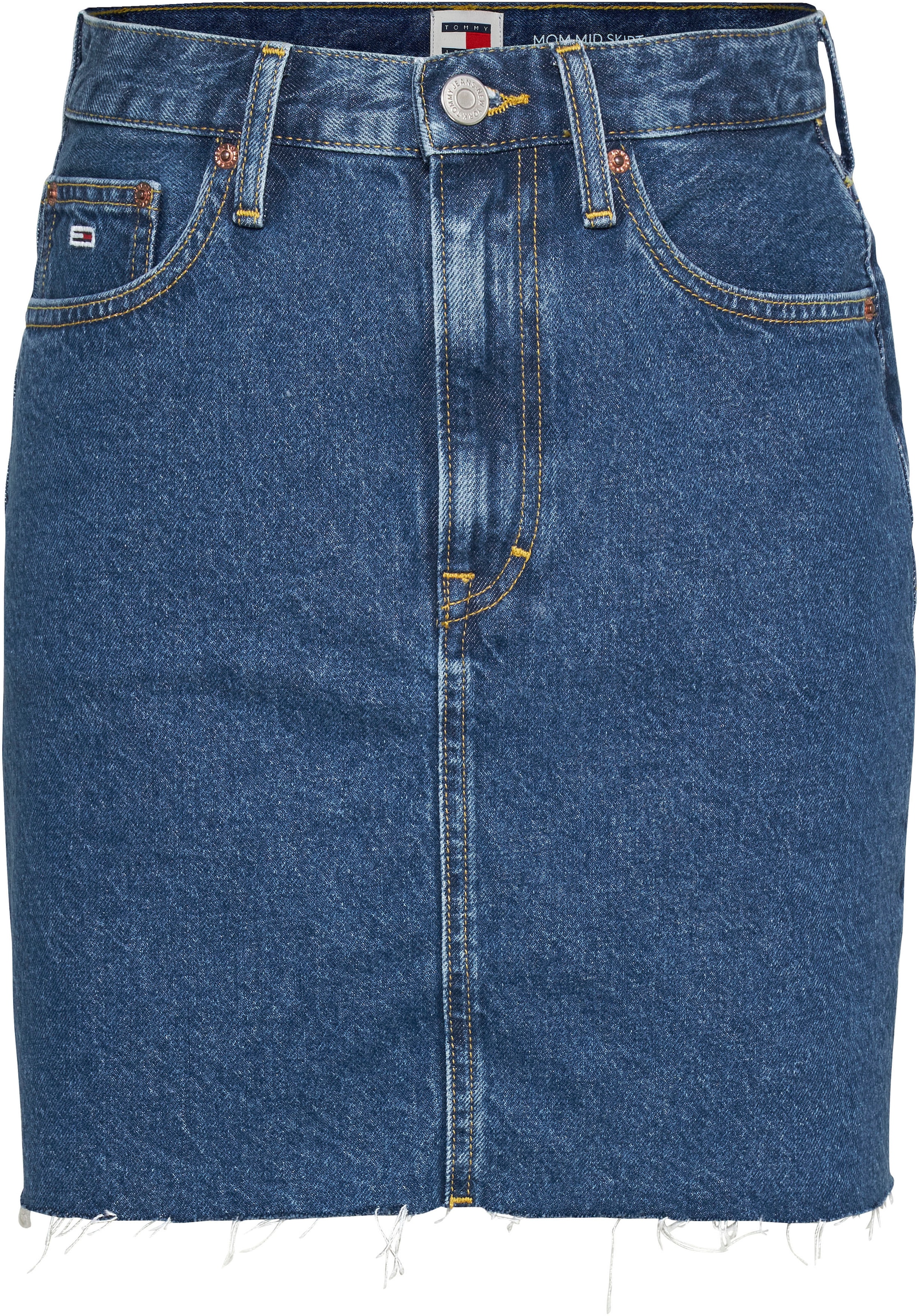 Tommy Jeans Jeansrock »MOM UH SKIRT AH4035«, Webrock mit Logostickerei