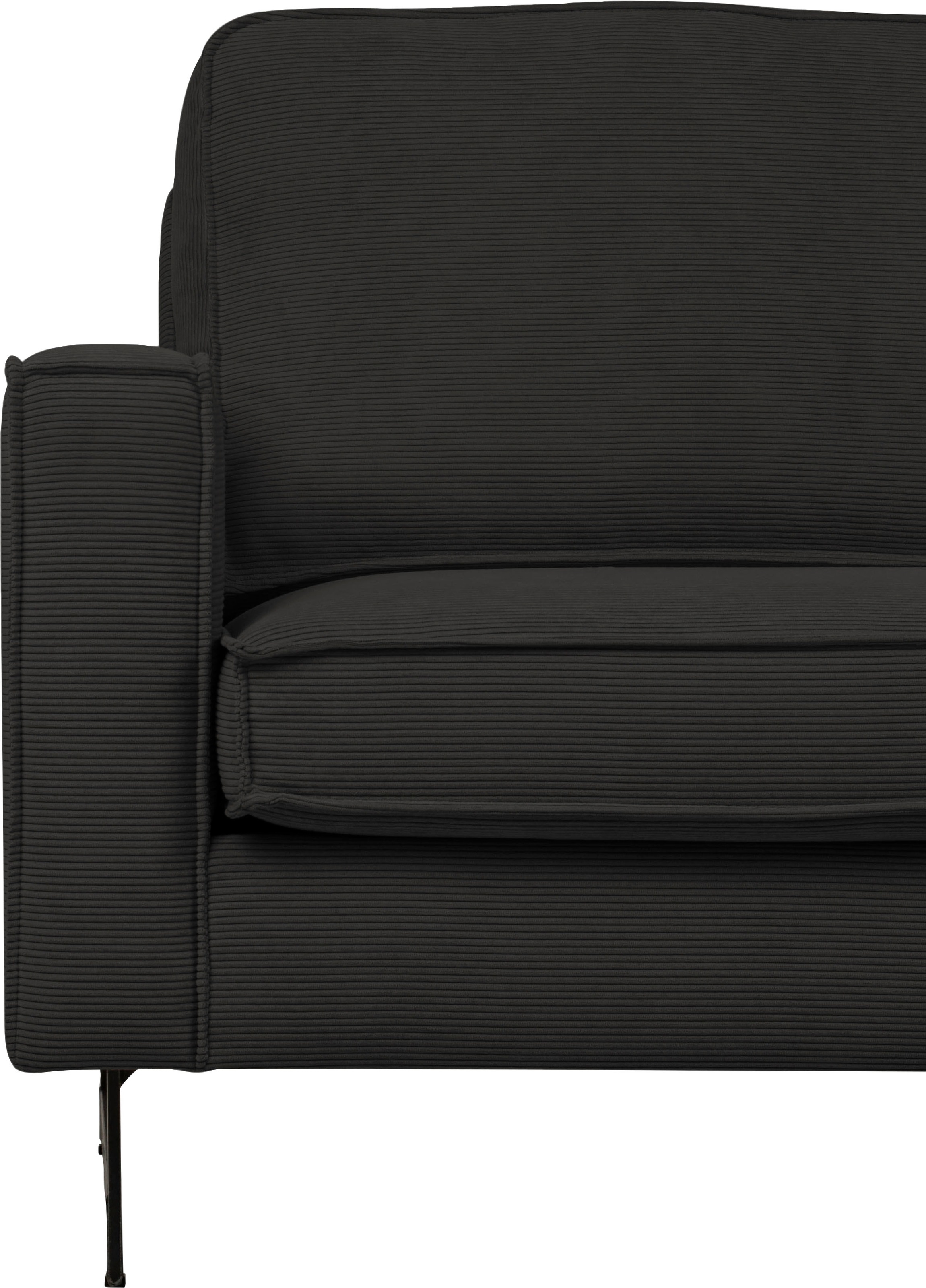 Places of Style Ecksofa »Pinto, 290 cm, Cord, Chenille, Lederoptik, Ottomane links / rechts«, mit Keder, schwarze Metallfüsse, Wellenunterfederung