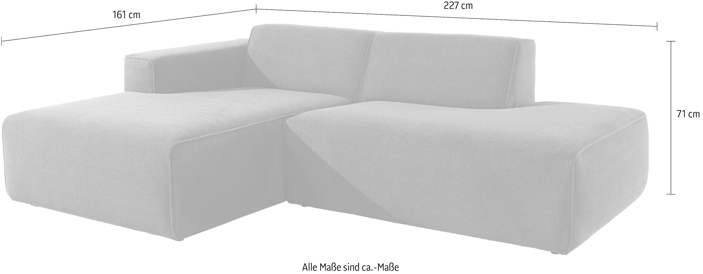 andas Ecksofa »Noord«, mit Kedernaht, Breite 227 cm, Cord, Struktur