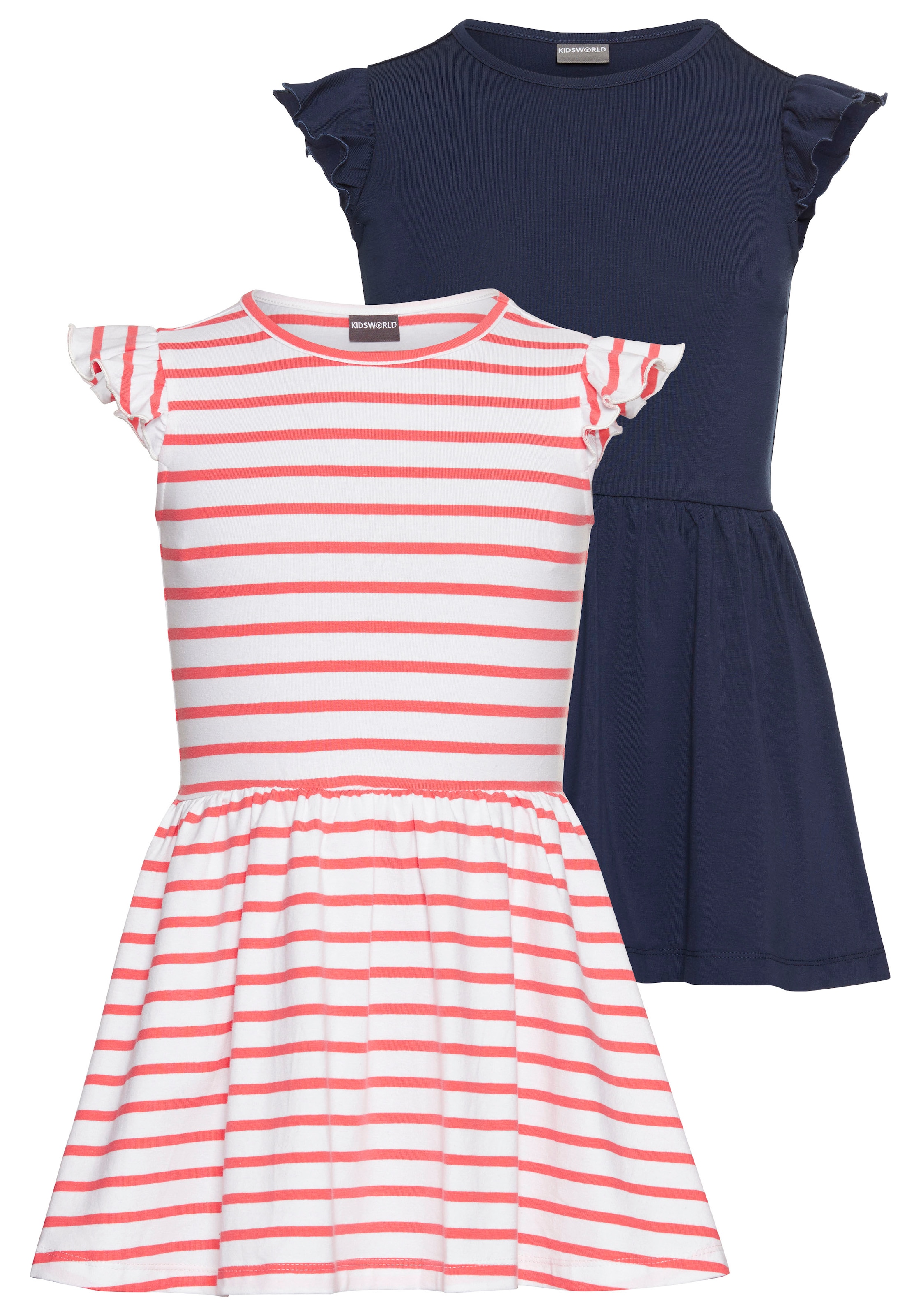 KIDSWORLD Jerseykleid »2er Pack Shirtkleider«, (Packung, 2 tlg.), 1x uni und 1 x geringelt
