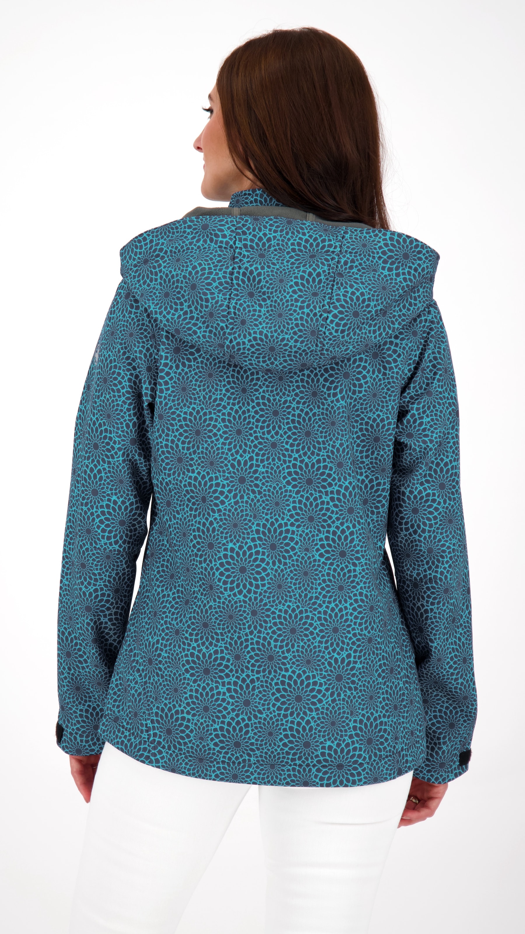 DEPROC Active Softshelljacke »SHELBY PEAK DC«, leichte Softshelljacke mit All-Over-Print und abnehmbarer Kapuze
