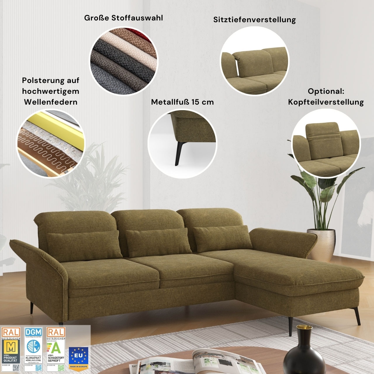 sit&more Ecksofa »Emely, inkl. Sitztiefenverstellung«, wahlweise mit Bettfunktion,Bettkasten,Kopf- & Armteilverstellung