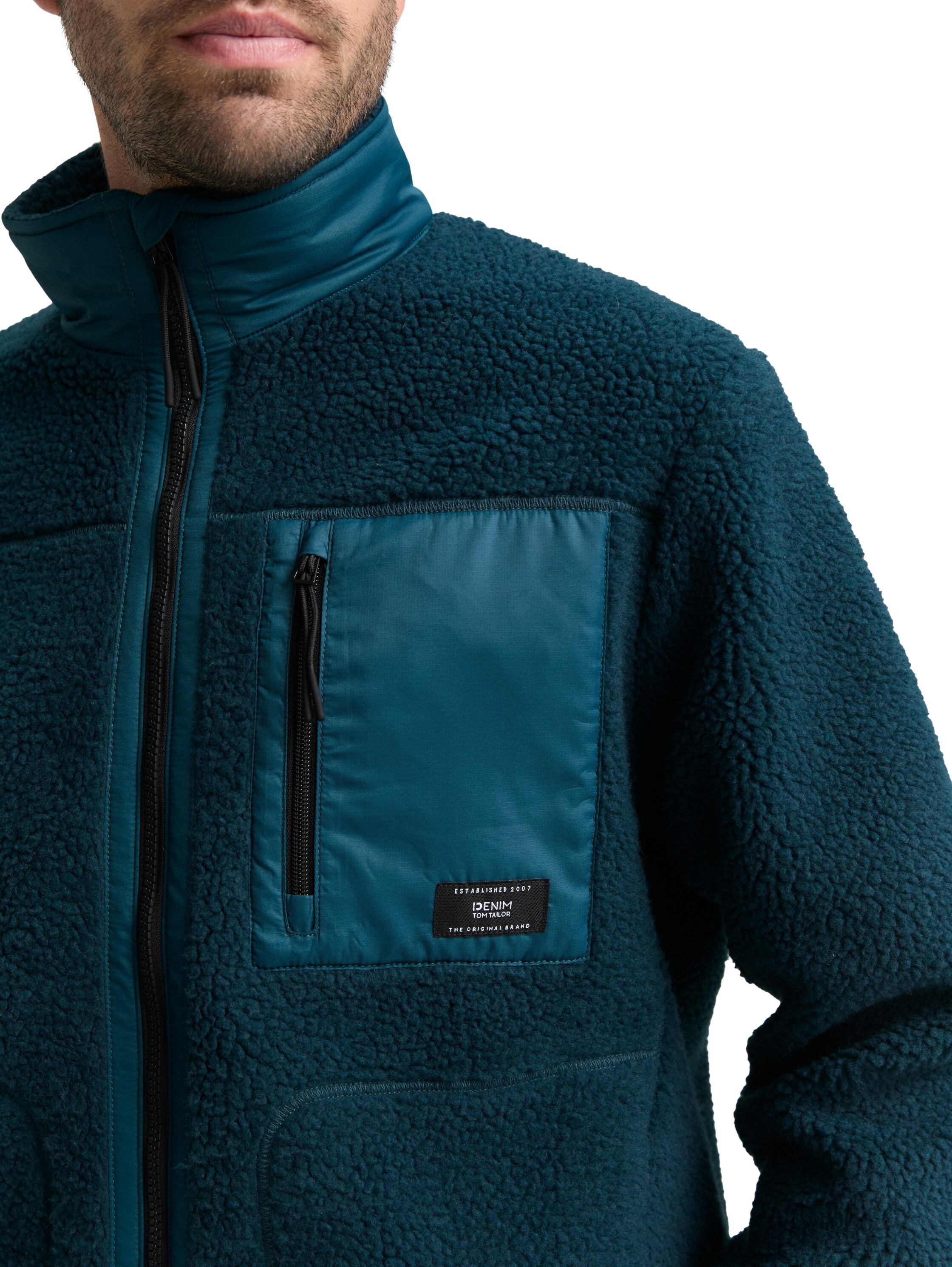 TOM TAILOR Denim Fleecejacke, mit Logo Stickerei