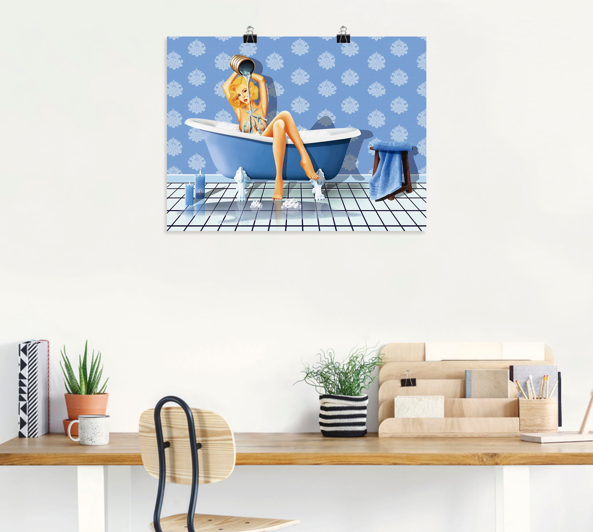 Artland Wandbild »Das sexy blaue Badezimmer«, Frau, (1 St.), als Leinwandbild, Poster, Wandaufkleber in verschied. Grössen