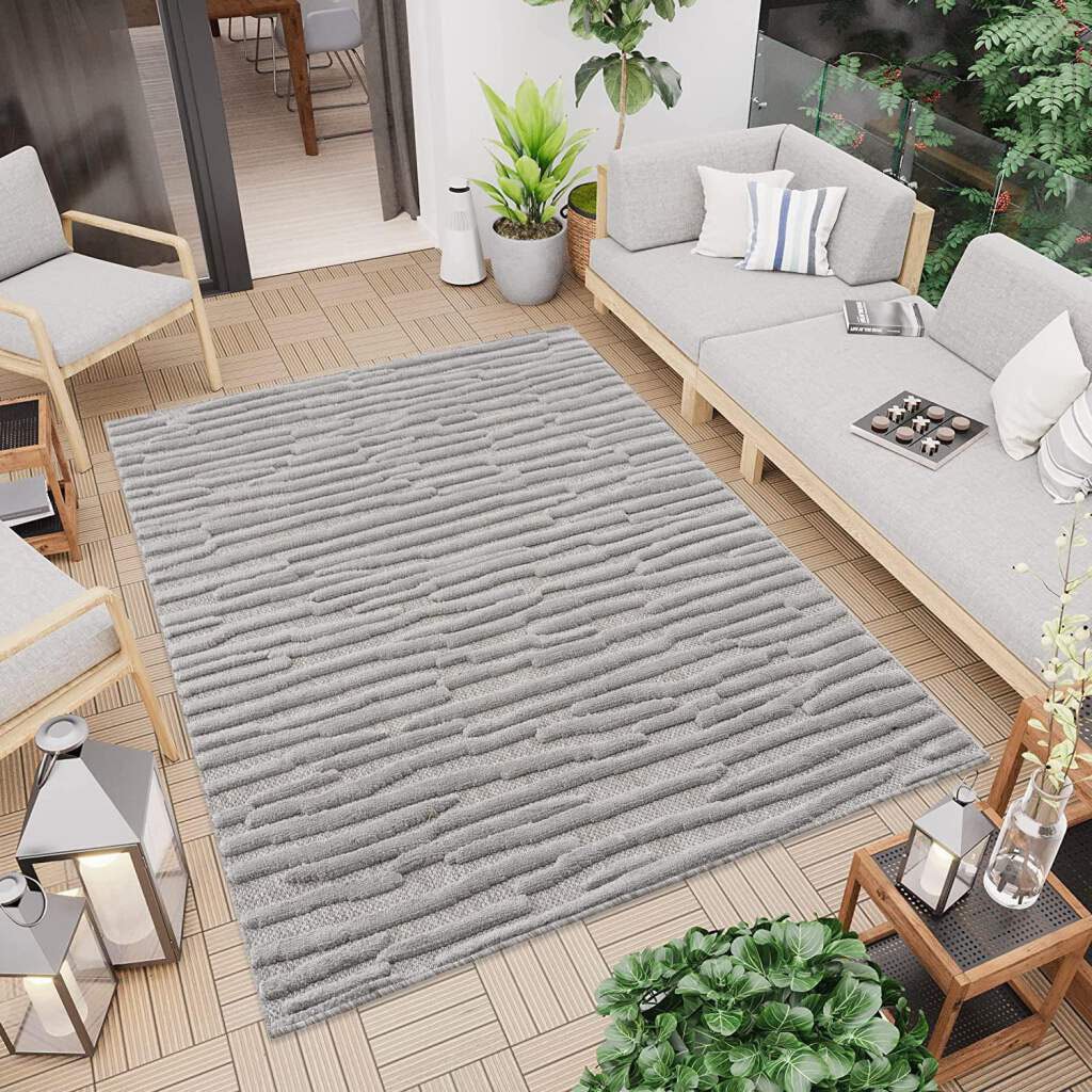 Carpet City »In-& Terrasse, rechteckig, shoppen online Balkon, Santorini Outdoorteppich 3D-Effekt, Jelmoli-Versand für Küche, Flur Teppich Wetterfest UV-beständig 58394, | Streifen«, 