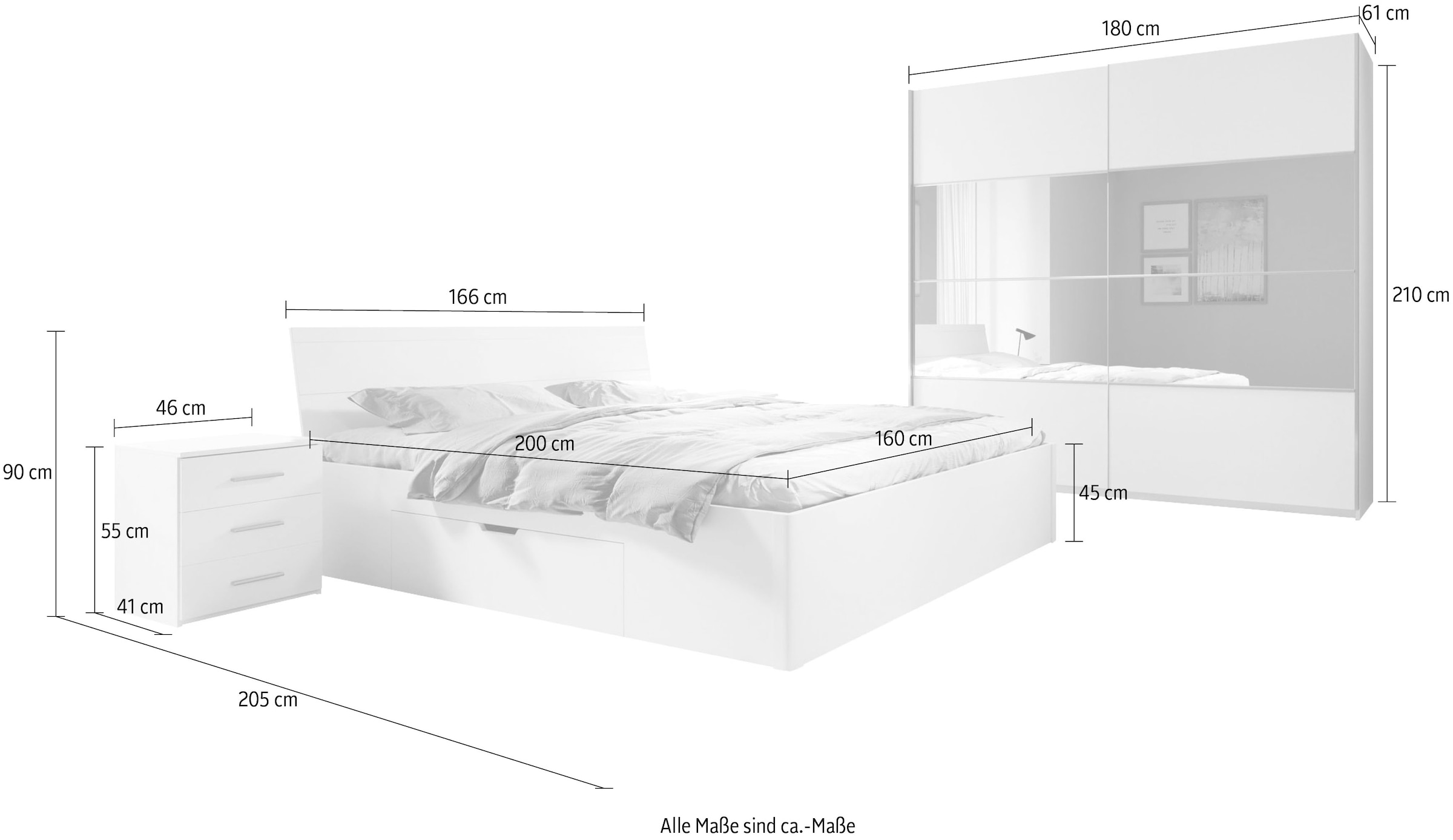 Helvetia Schlafzimmer-Set (4 Farben »Beta«, 2 acheter und Bettgrössen in St.), 3 wahlweise