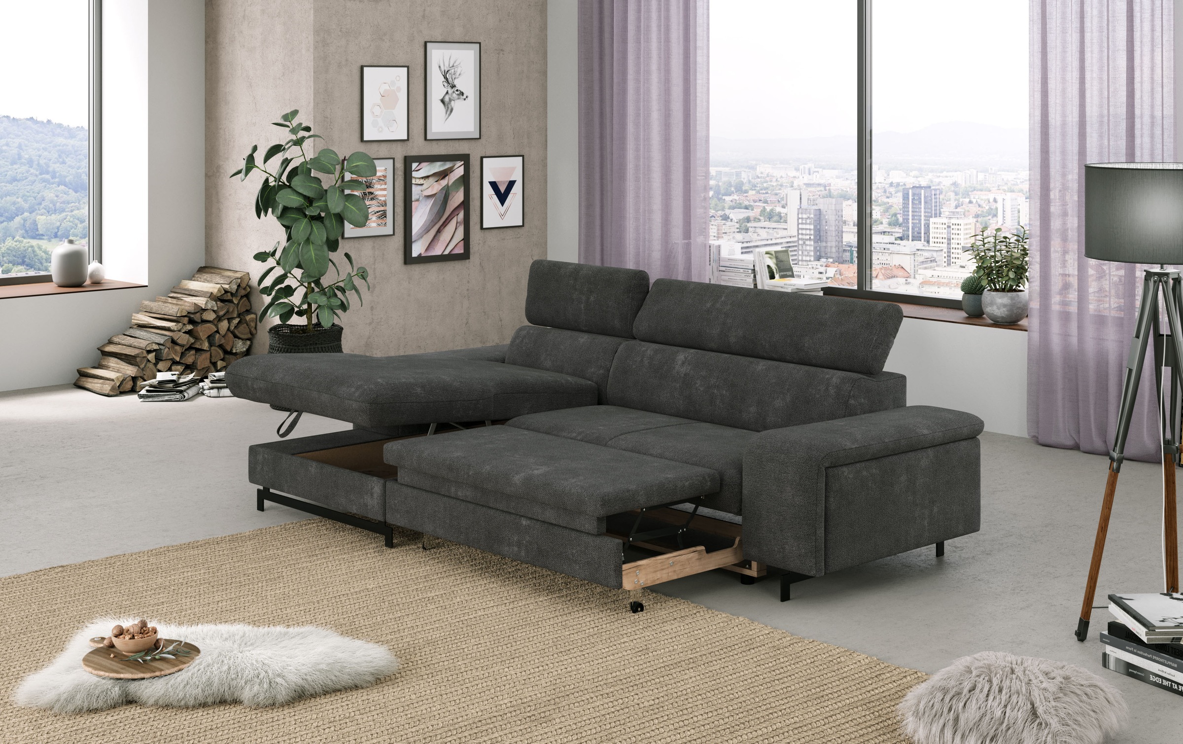 COTTA Ecksofa »Emma L-Form«, mit Kopfteilverstellung, wahlweise mit Bettfunktion & Bettkasten