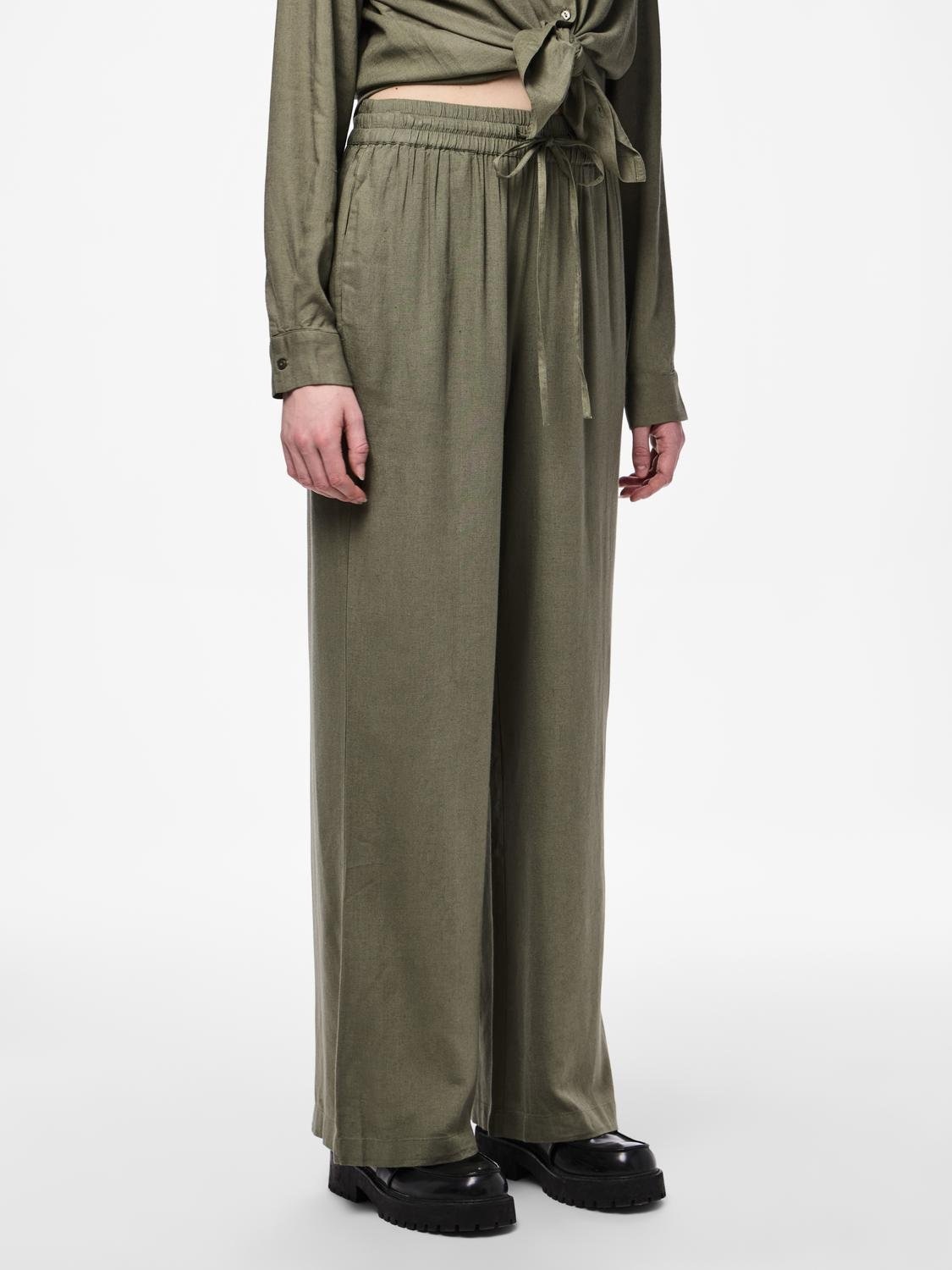 pieces Schlupfhose »PCPIA HW WIDE PANTS WVN NOOS« Sommerhose, mit Leinen
