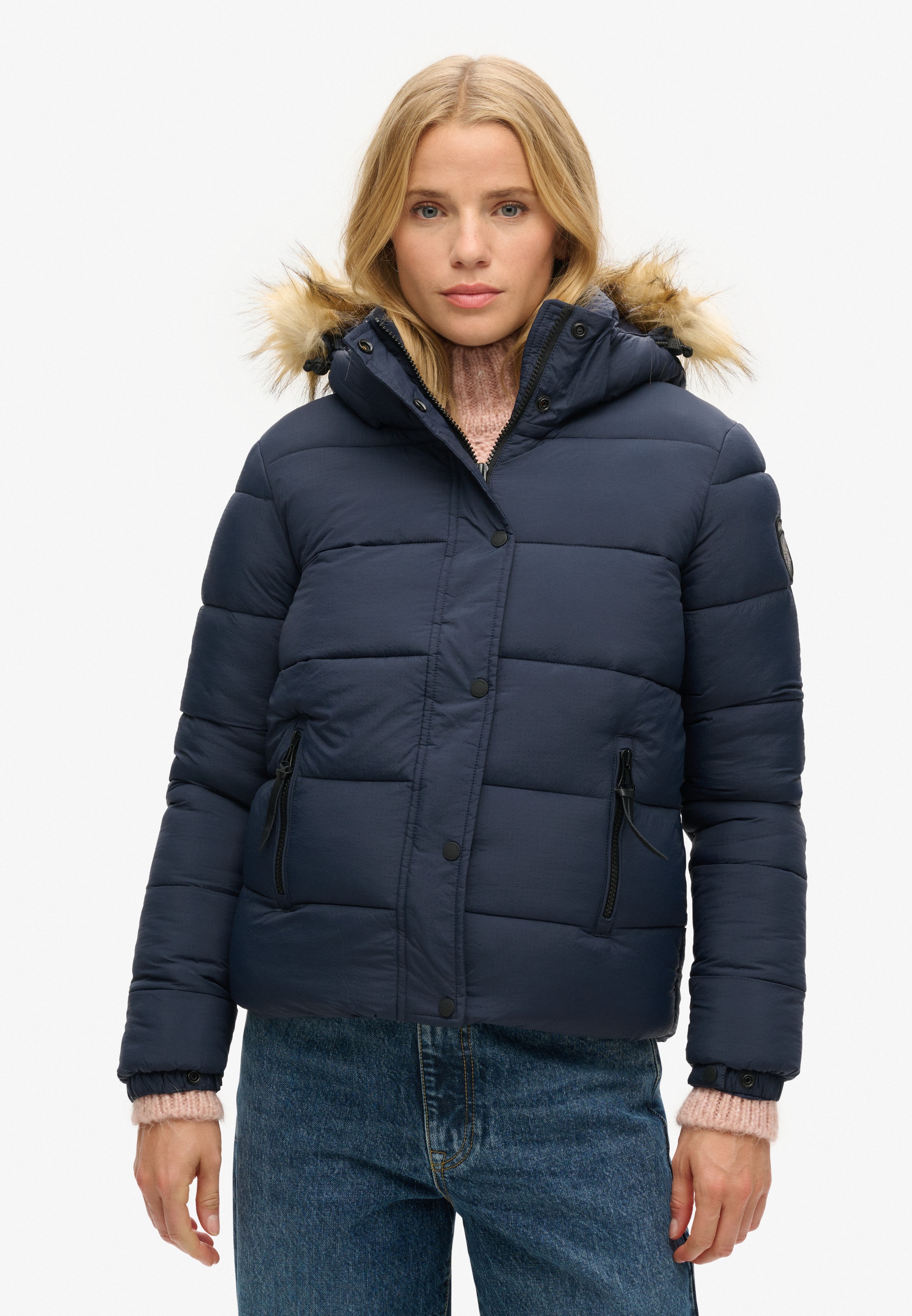 Superdry Steppjacke »FAUX FUR SHORT HOOD PUFFER« mit Kapuze