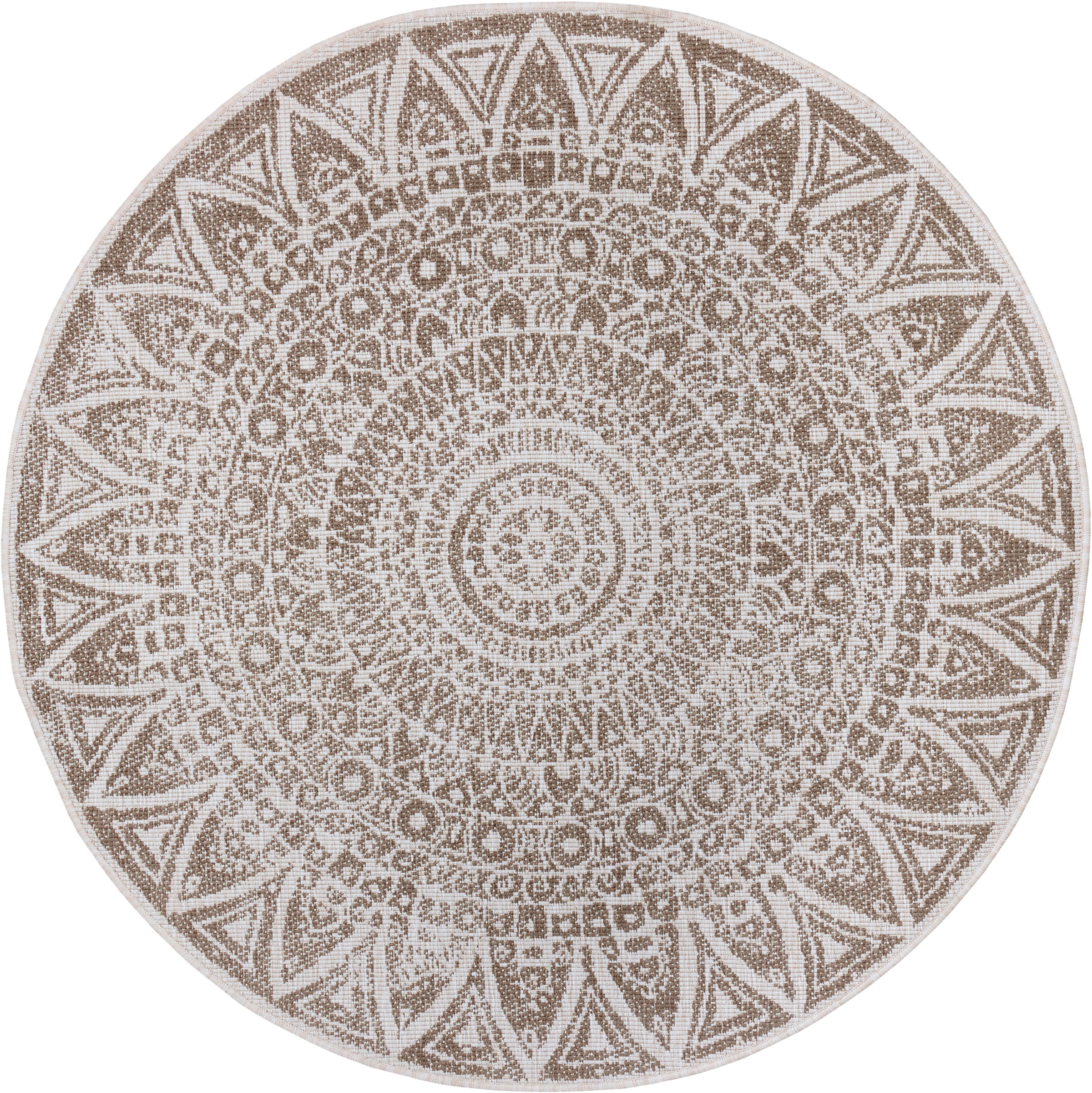 THE RUGS Lilja Vintage Round Rug Indoor Outdoor Reversible Durable Easy Care in Natural | Size: 100cm diameter