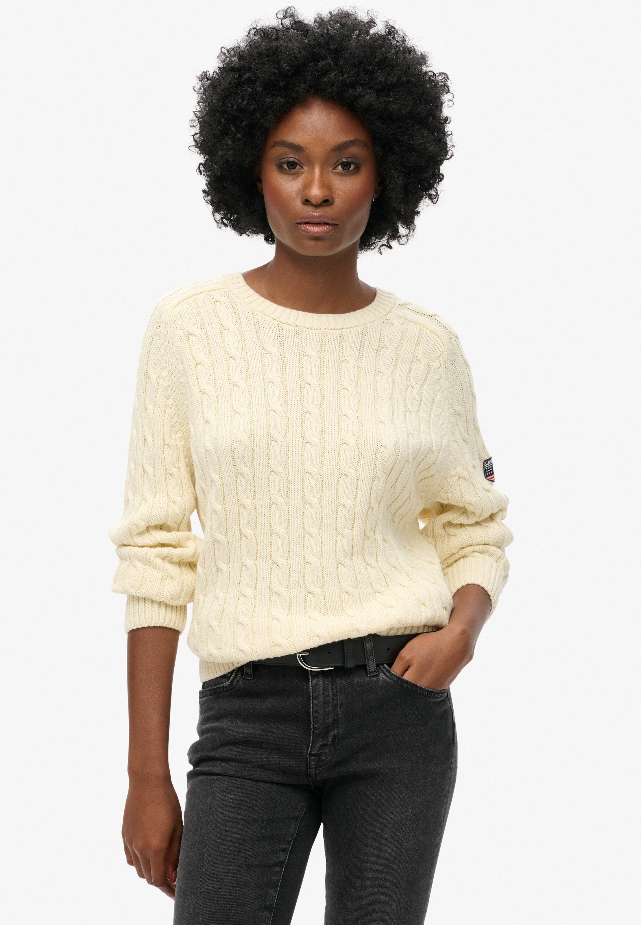 Superdry Strickpullover "SLOUCHY CABLE KNIT" Loose Fit, mit Rundhalsausschnitt, in normaler Länge