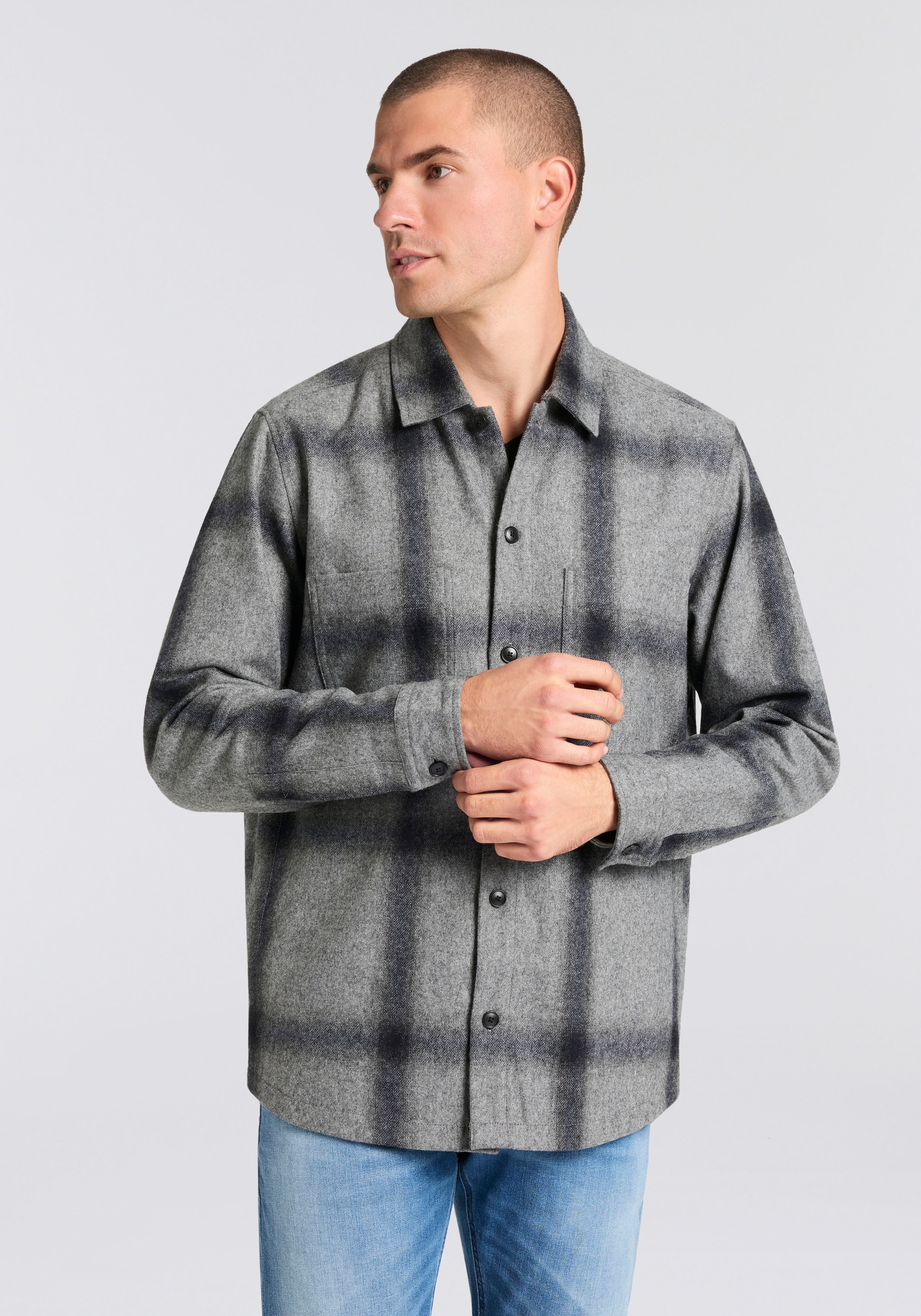 BOSS ORANGE Langarmhemd »Locky« melierte Wollmischung, Karo-Design, oversize fit