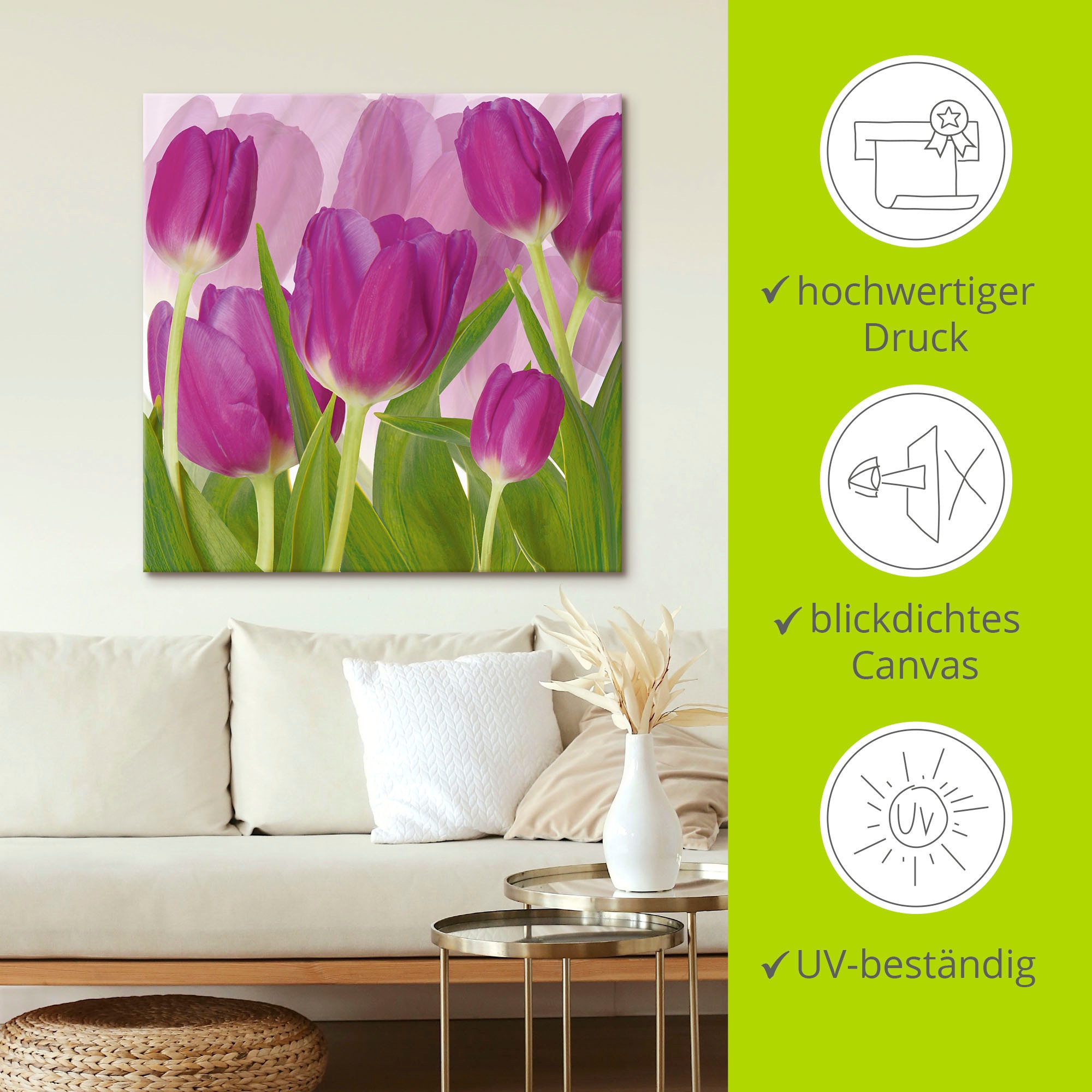 Artland Wandbild »Tulpenfeld lila«, Blumen, (1 St.), als Alubild, Outdoorbild, Leinwandbild in verschied. Grössen