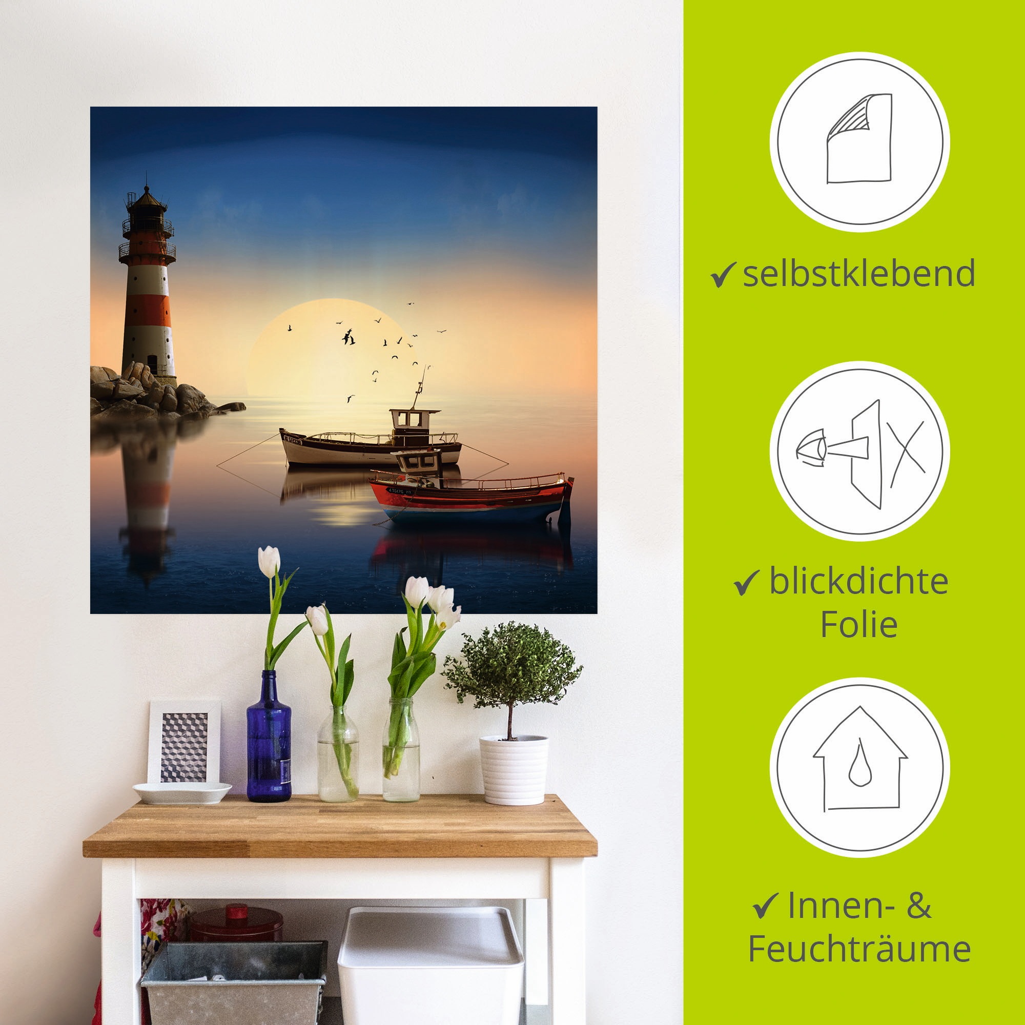 Artland Wandbild »Kleiner Hafen mit Leuchtturm«, Gebäude, (1 St.), als Leinwandbild, Wandaufkleber in verschied. Grössen