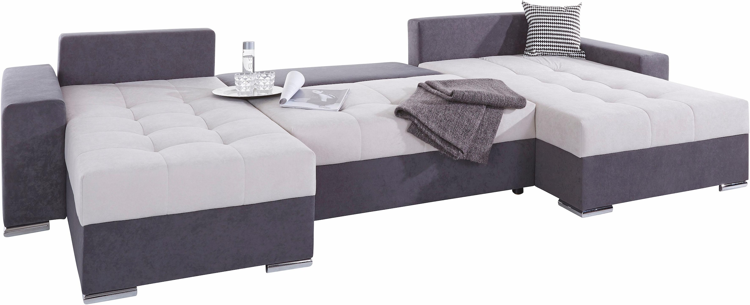 COLLECTION AB Wohnlandschaft »XXL-Josy U-Form, Breite 333 cm, mit 2 Recamieren 77 & 97 cm«, inkl. Bettfunktion, Bettkasten, mit 5 gleich grossen Rückenkissen