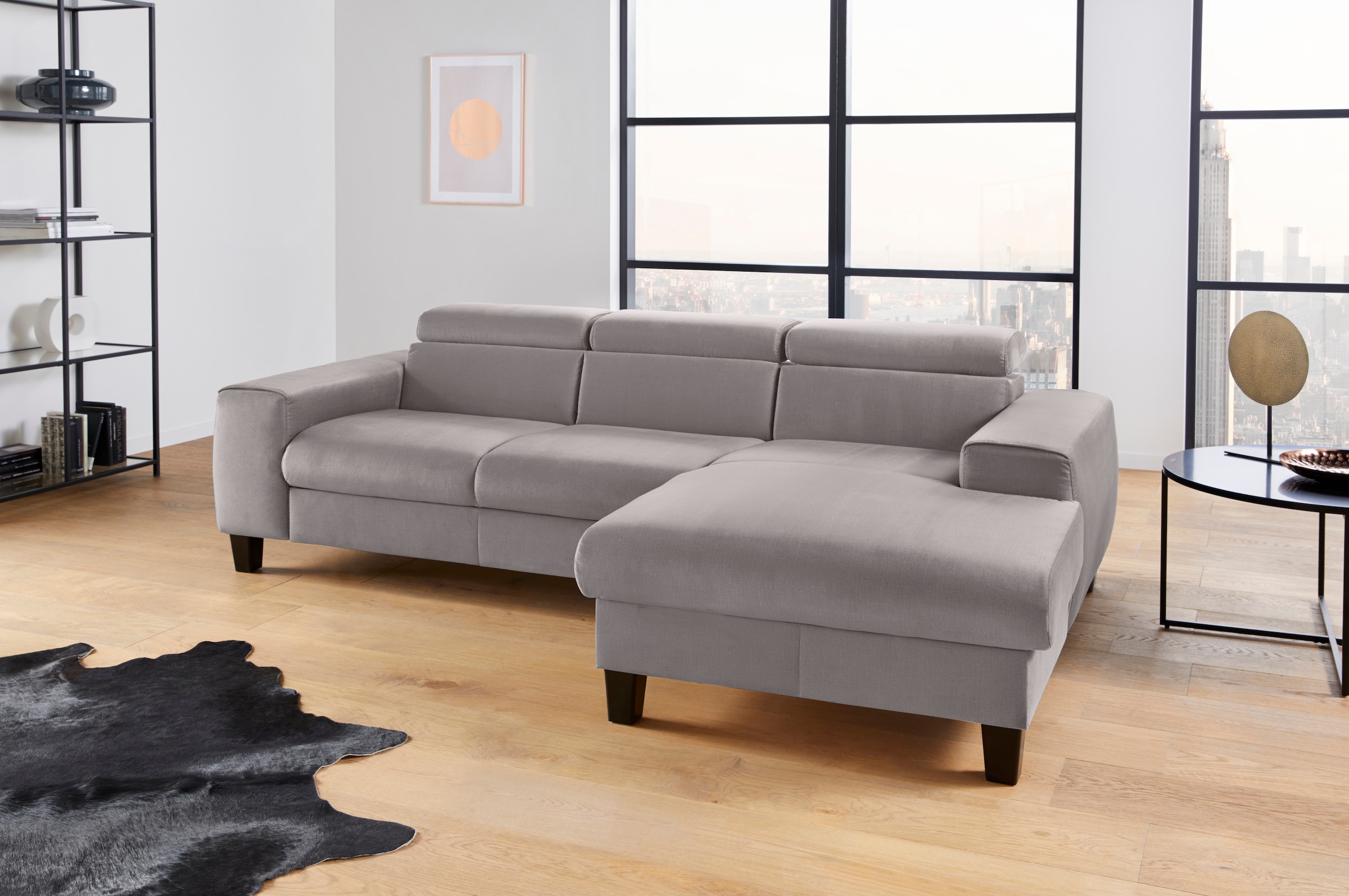 COTTA Ecksofa »Morven L-Form mit Kopfteilverstellung«, wahlweise mit Bettfunktion, Bettkasten & Wireless-Charger