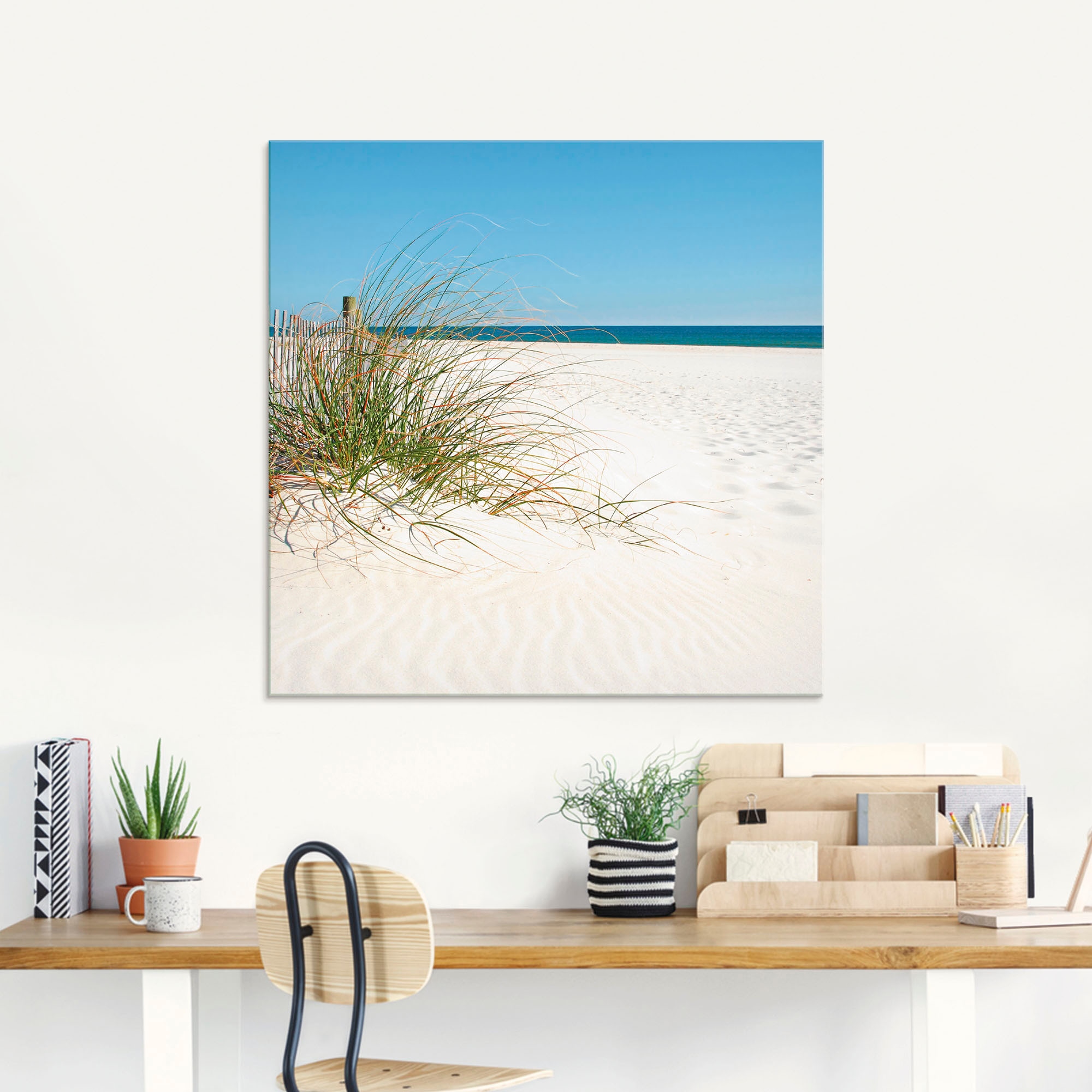 Artland Glasbild »Schöne Sanddüne mit Gräsern und Zaun«, Strand, (1 St.), in verschiedenen Grössen