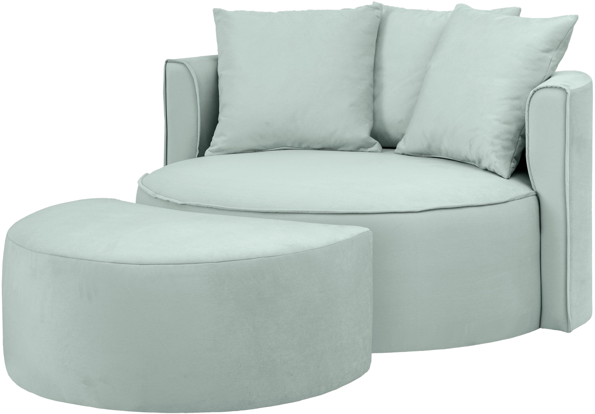 LeGer Home by Lena Gercke XXL-Sessel »ISALIE, Rundsessel mit Hocker, Lesesessel, Loveseat, Big-Sessel«, (Set), trendige Stoffe, 3 Zierkissen, grosse Sitzfläche, Cord, Samt, Bouclé