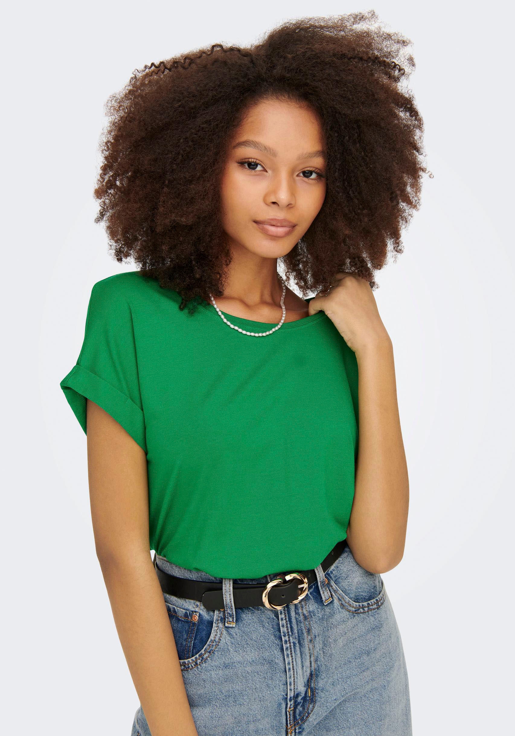 ONLY T-Shirt »ONLMOSTER – Kurzarmshirt mit Aufschlag und klassischem Look«, unifarben, casual, regular fit, Viskosemischung, Rundhals
