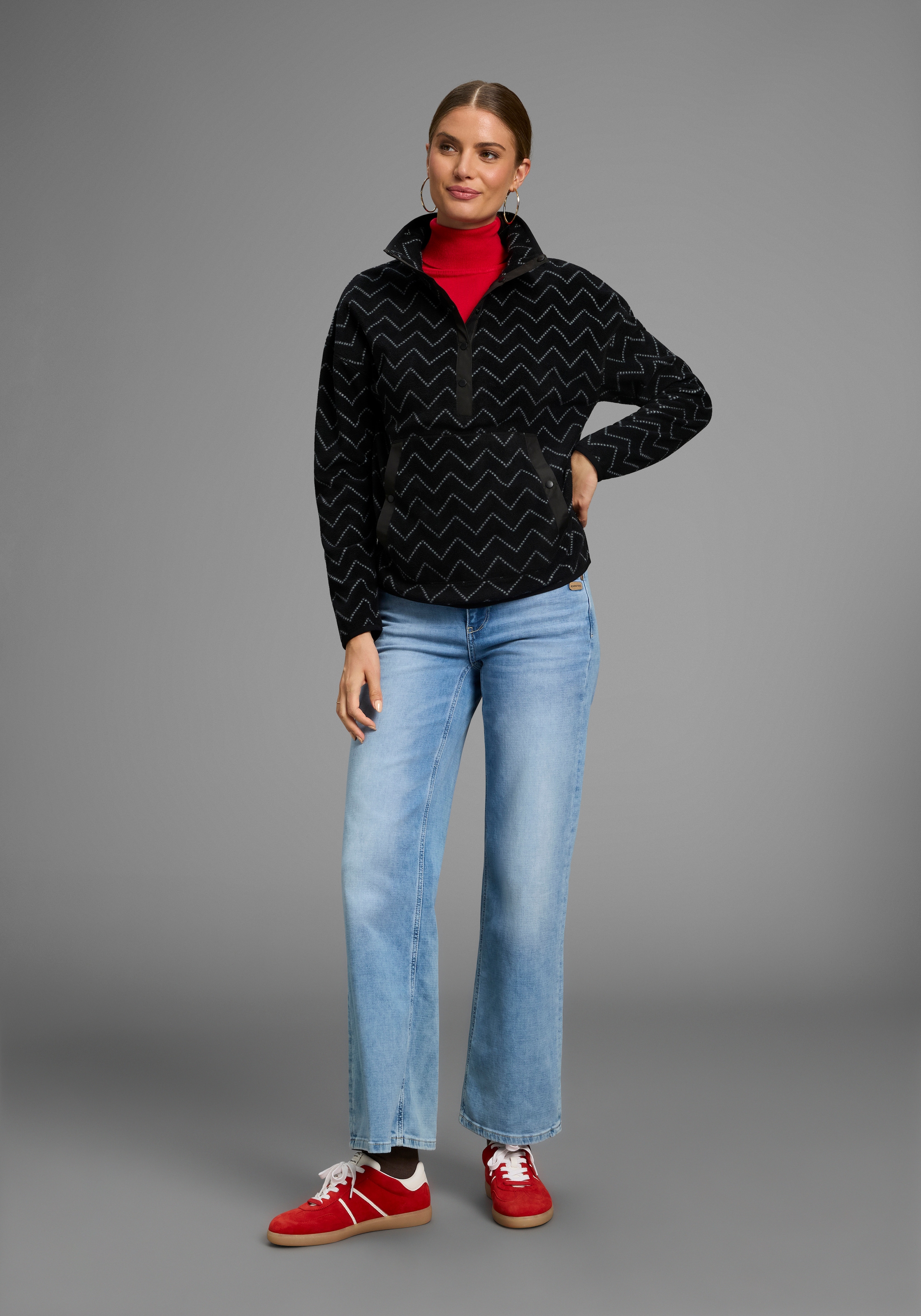 Polarino Fleecepullover, mit Colourblocking-Optik, mit Kängurutasche, aus Fleecestoff