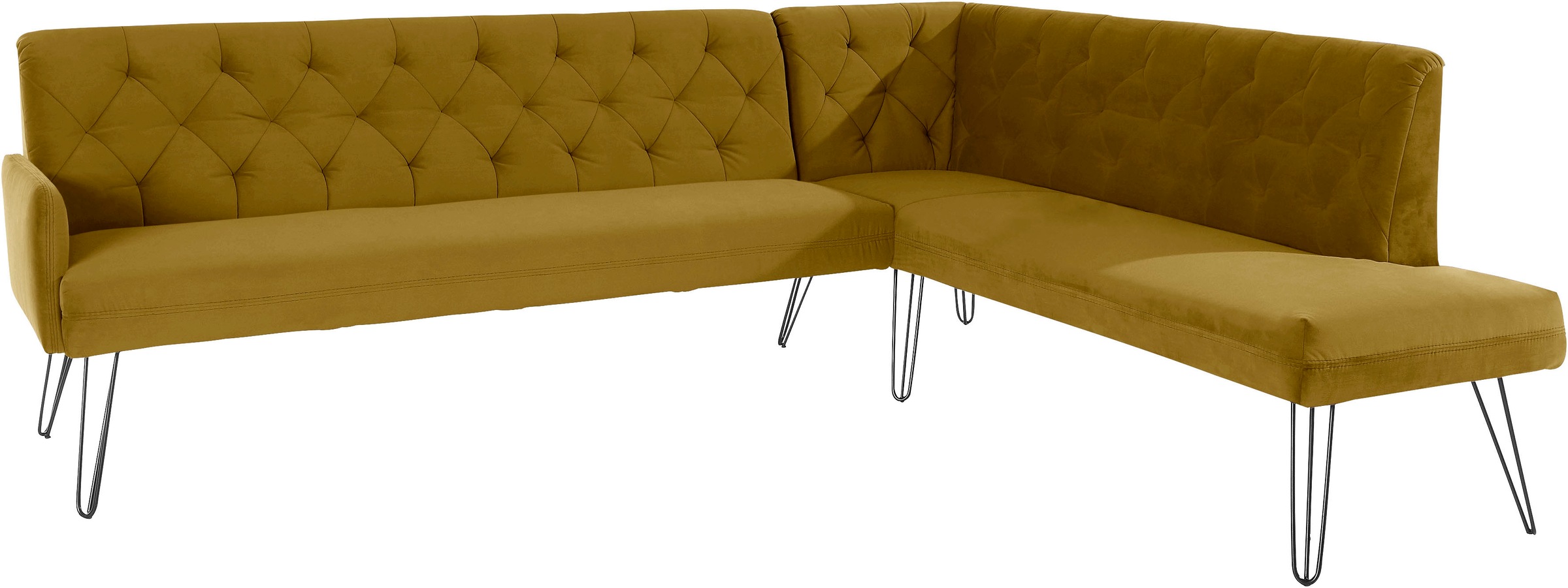 exxpo - sofa fashion Eckbank »Doppio, Chesterfield Optik, komfortabel und bequem, hohe Designfüsse«, Frei im Raum stellbar