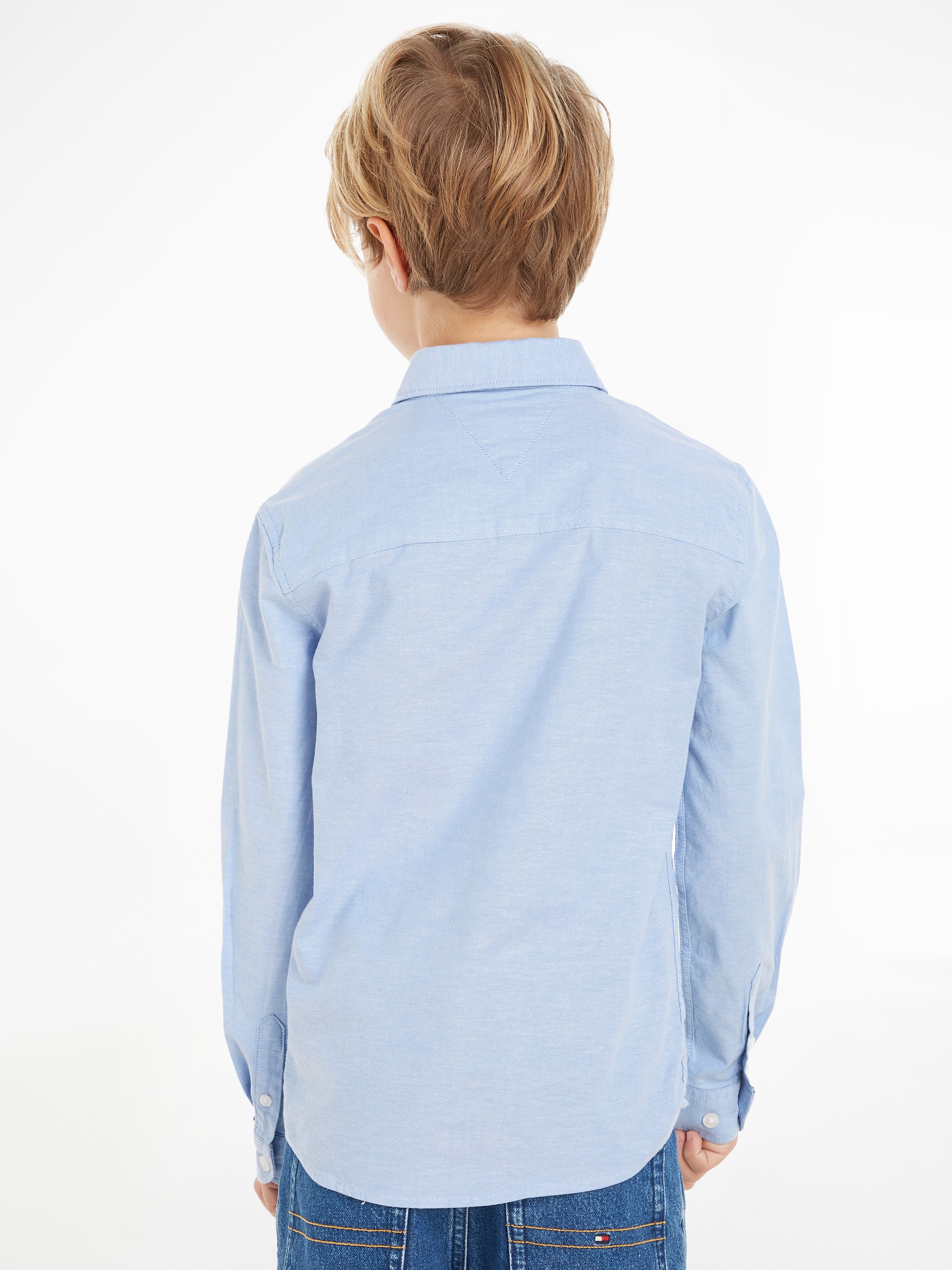 Tommy Hilfiger Langarmhemd »BOYS STRETCH OXFORD SHIRT L/S«, Kinder bis 16 Jahre, Button-down-Kragen, Langarm, Logo-Flag