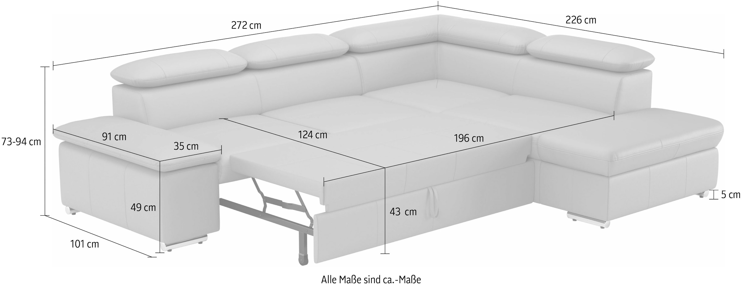 Ecksofa Valantine V, wahlweise mit Bettfunktion