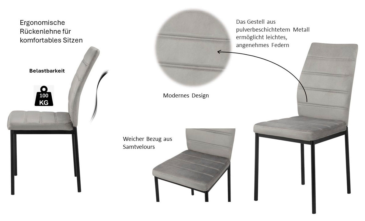 INOSIGN Esszimmerstuhl »Cresswelle, TOPSELLER!, OTTOs Choice«, (Set), 4 St., Samtvelours, Polsterstuhl mit weichem Samtveloursbezug, Metallgestell