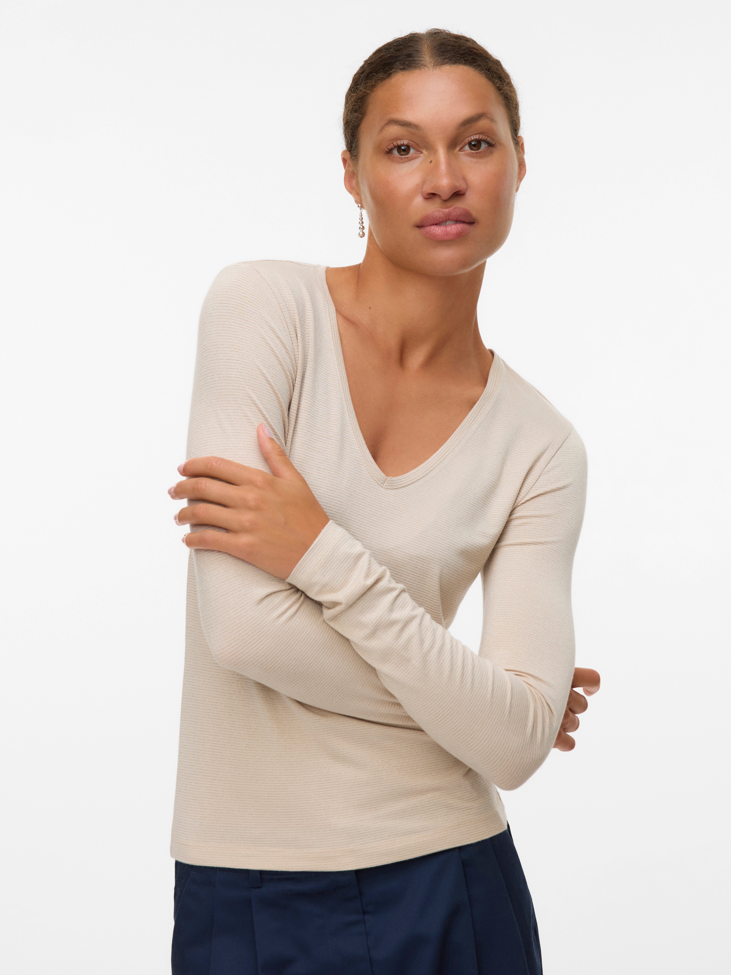 Vero Moda Langarmshirt »VMLAVA GLITTER LS V-NECK TOP STRIPE NOOS«