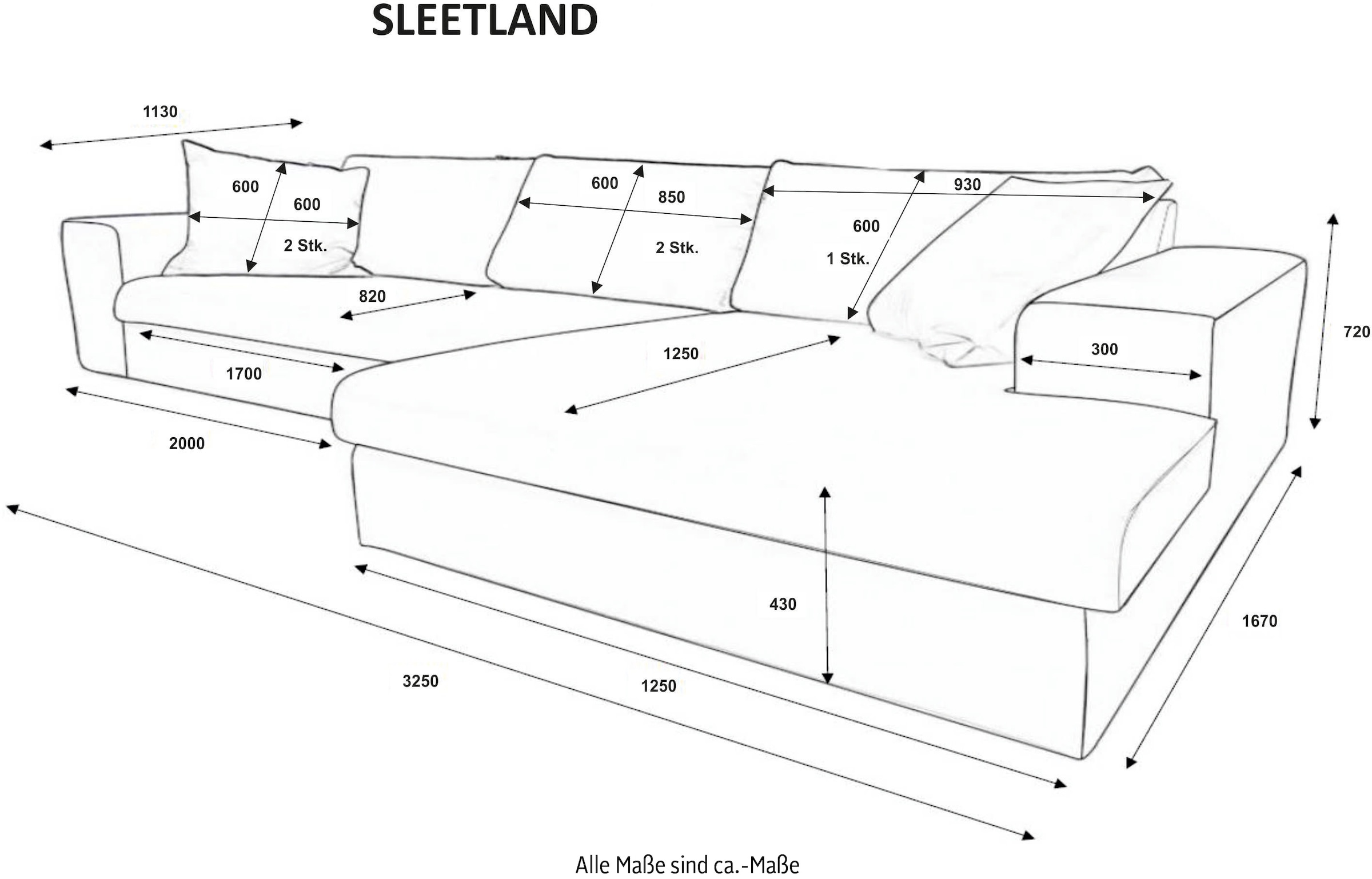 andas Ecksofa »SLEETLAND XXL in Samtvelours oder Vintage-Leder-Optik, L-Form,«, besonders gross und bequem