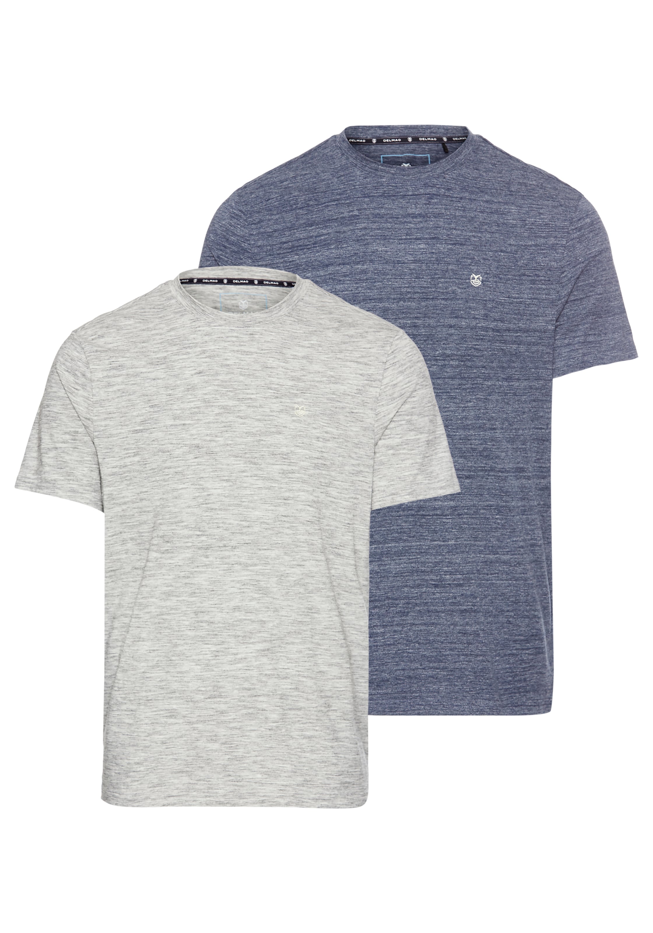DELMAO T-Shirt Packung, 2-er Pack, in hochwertiger Melange-Optik mit dezenter Logo-Stickerei