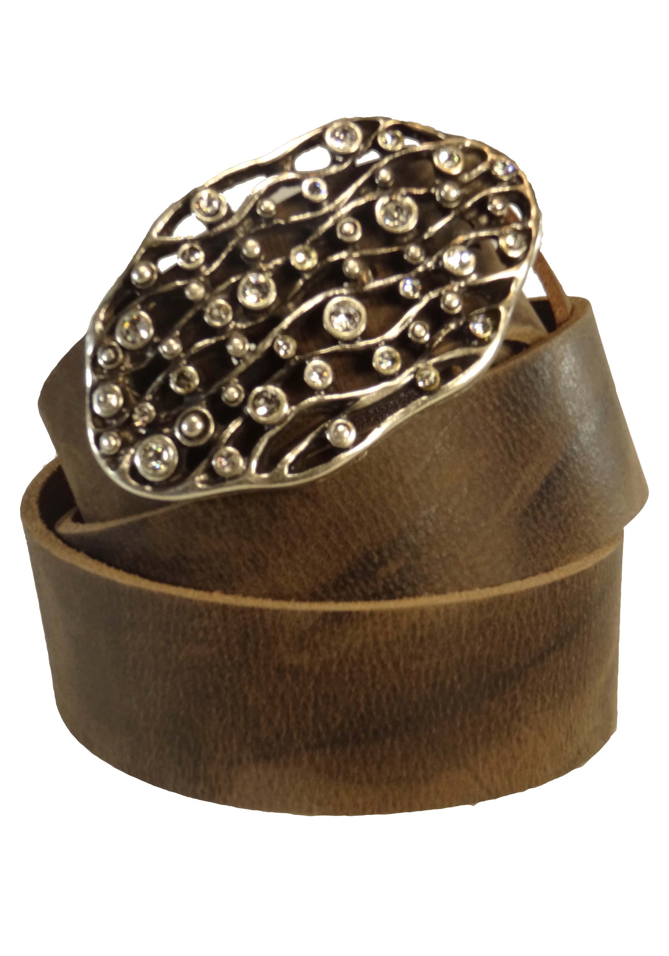 RETTUNGSRING by showroom 019° Ledergürtel, mit austauschbarer Schliesse »Welle Oval Mit Strass Weiss«, 4cm