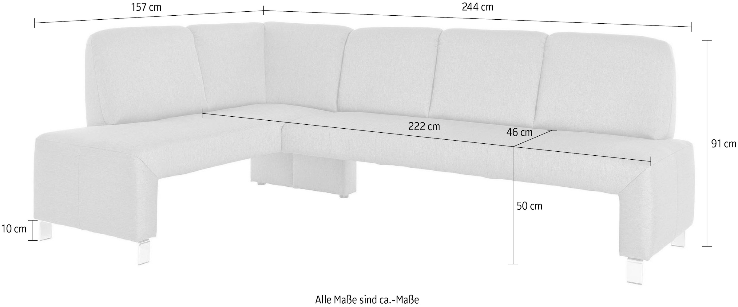 exxpo - sofa fashion Eckbank »Intenso, viele Bezugsstoffe Cord, Leder, Struktur 244/157 cm (B/T)«, hohe Bodenfreiheit, frei im Raum stellbar, hoher Sitzkomfort