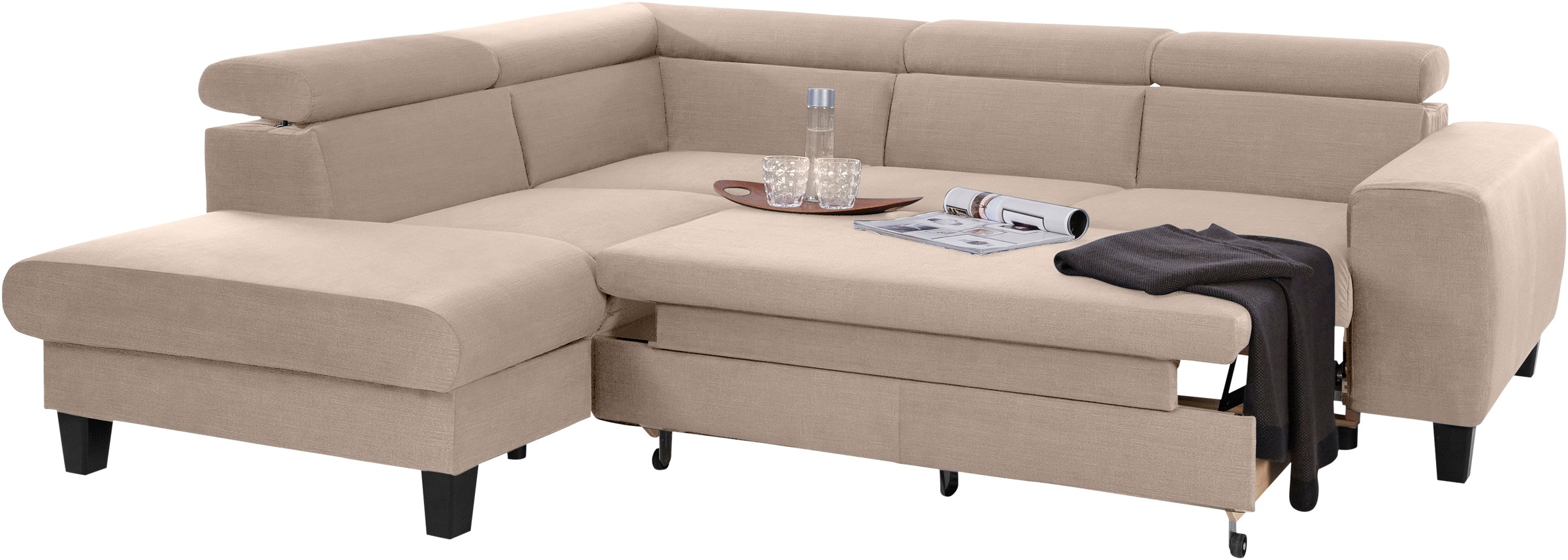 COTTA Ecksofa »Morven L-Form mit Kopfteilverstellung«, wahlweise mit Bettfunktion, Bettkasten & Wireless-Charger