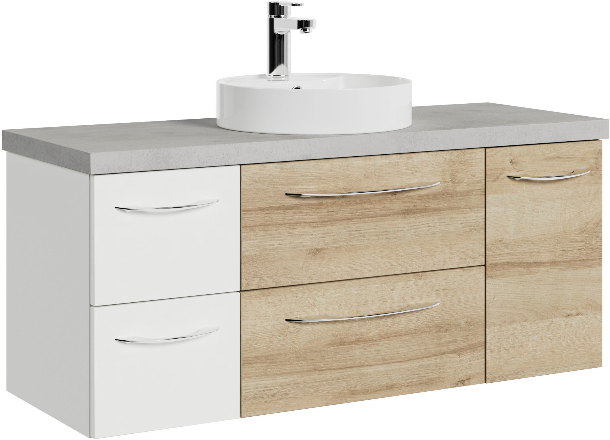 Saphir Waschtisch "Serie 4035 Keramik-Aufsatzbecken mit Unterschrank, 118 cm breit" Waschplatz, 4 Schubladen, 1 Tür, inkl. Türdämpfer, Griff Chrom Glanz