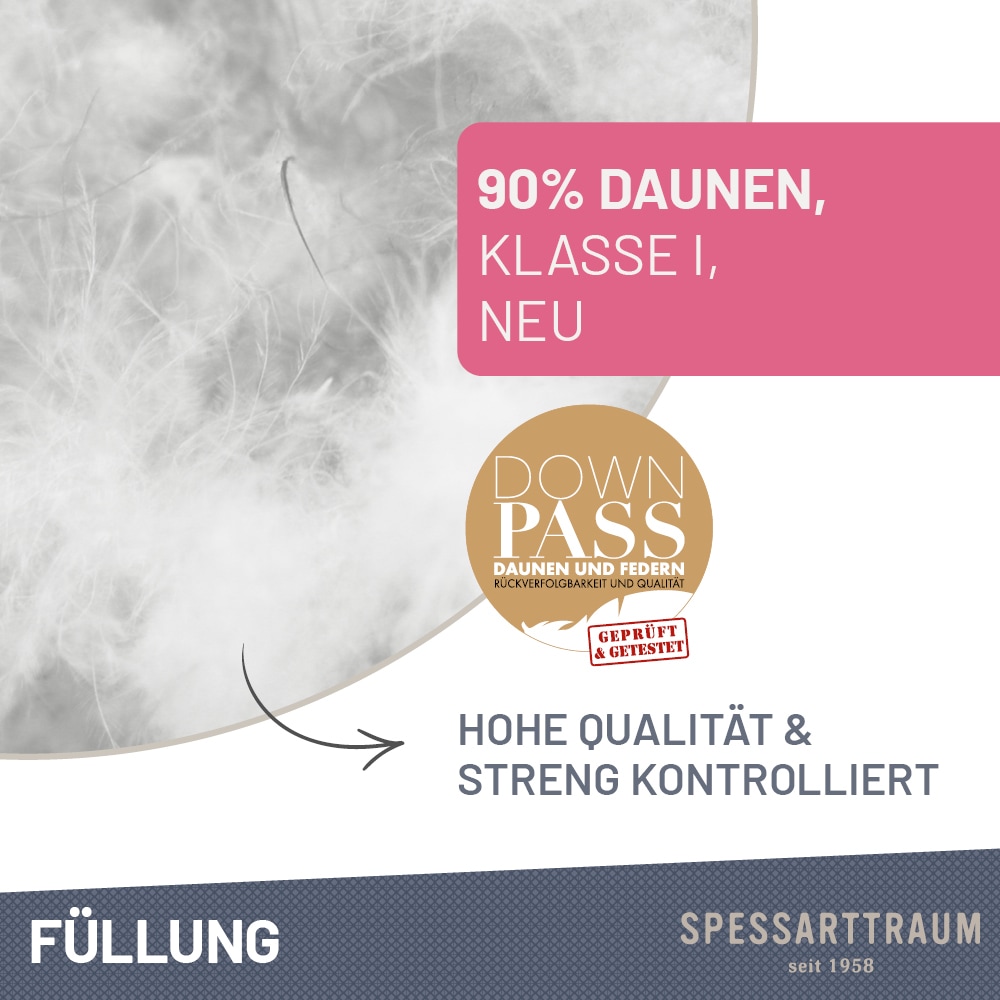 SPESSARTTRAUM Daunenkissen »FIRST CLASS«, Füllung: 90% Daunen, 10%Federn, Bezug: 100% Baumwolle, (1 St.), Kopfkissen in verschiedenen Grössen erhältlich, allergikerfreundlich