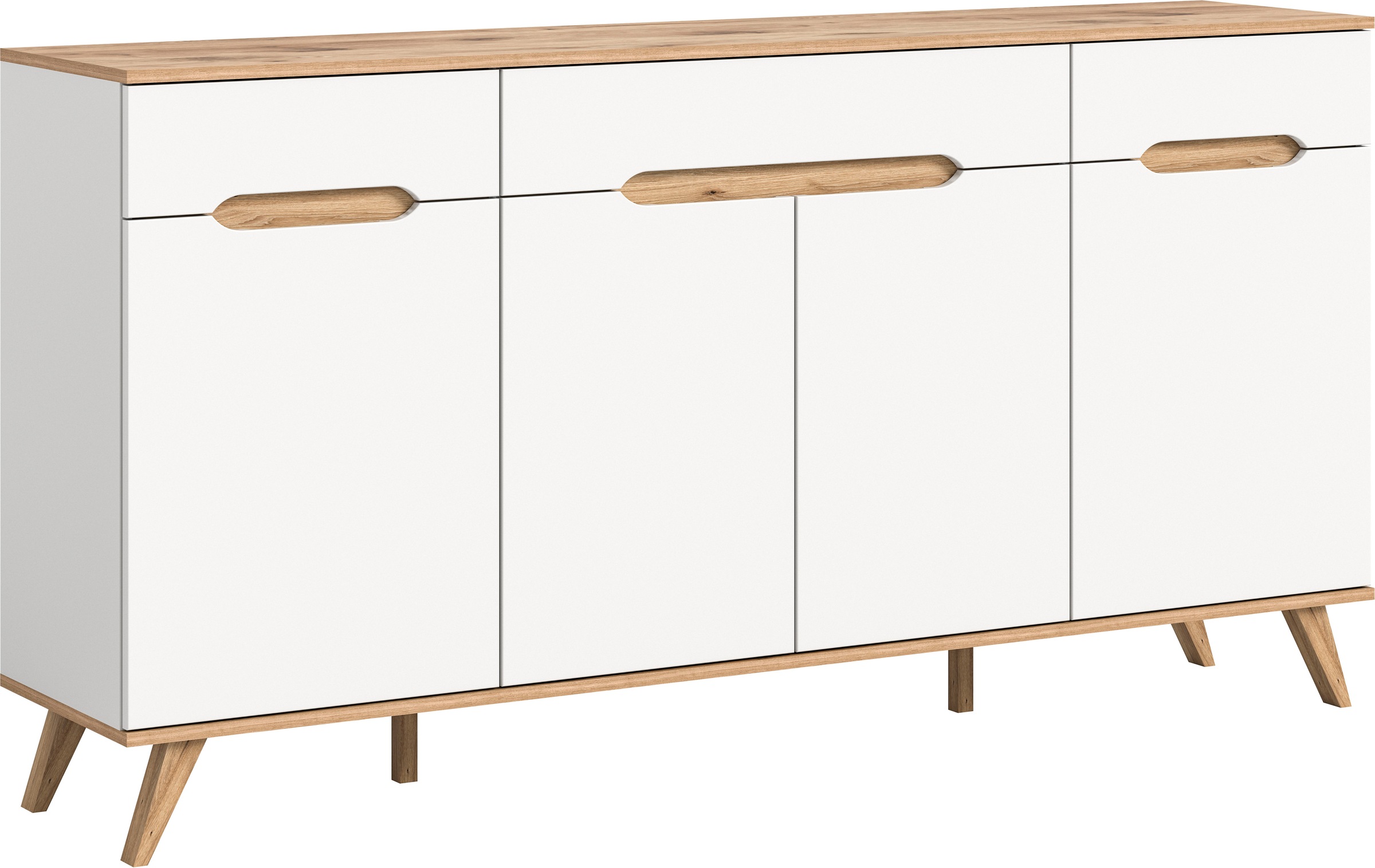 Home affaire Sideboard »Alesund, Breite 185 cm, 4 Türen, 1 Schubkasten, konischer Fuss«, Scandi-Look, Anrichte, Schrank, Kommode, Wohnmöbel, Wohnzimmer