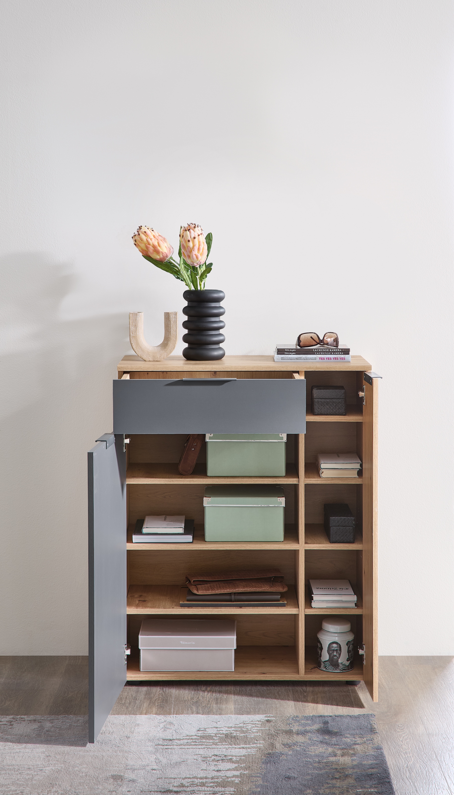 HBZ Schuhschrank »Volano in Anthrazit, BxHxT 80x103x38cm«, (1 St.), Mit 2 Türen, 1 Schubkasten, 4 Einlegeböden, 3 feste Böden