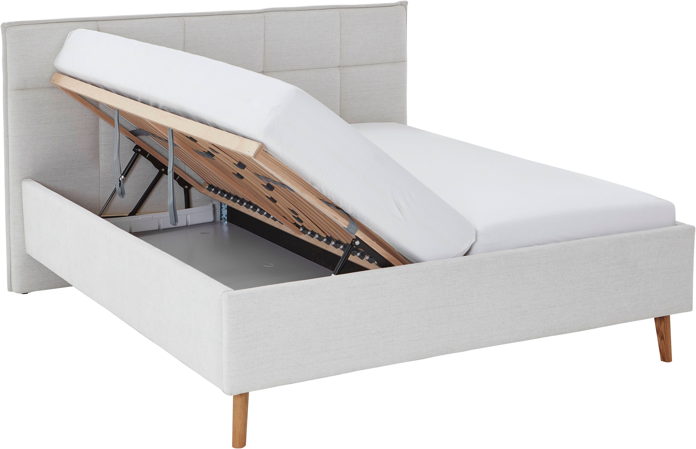 meise.möbel Polsterbett »Paulo wahlweise mit Bettkasten, erhältlich in den Breiten 160 & 180cm«, wahlweise mit Holz- oder Metallfuss