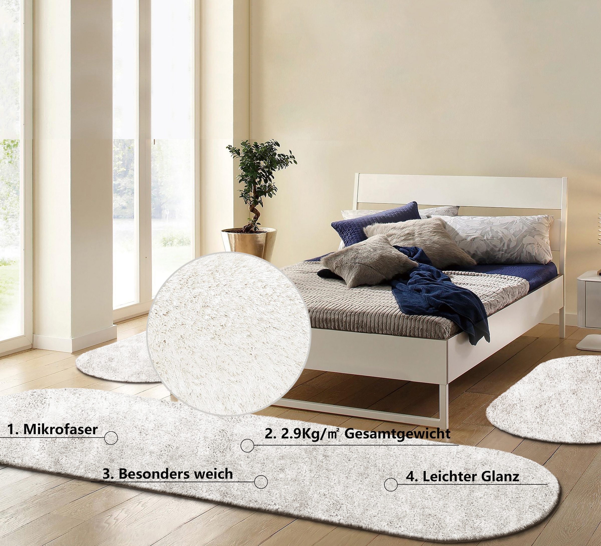 Bruno Banani Hochflor-Bettumrandung »Dana Teppich, Kundenliebling«, (3 tlg.), unifarben, Mikrofaser, pflegeleicht, Bettvorleger, Schlafzimmer